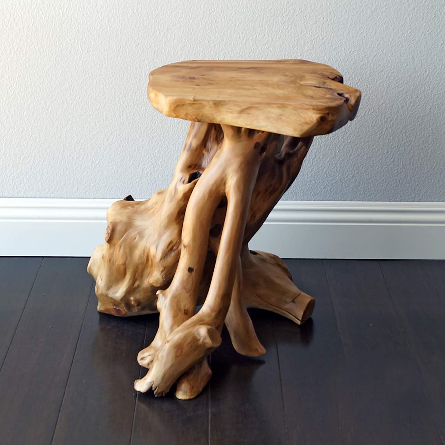 WELLAND Tree Stump Nightstand Side Table, Live Edge Stool, Natural Edge Wood End Table, Accent Table, 19