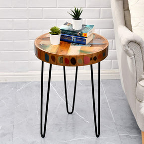 WELLAND Side Table Reclaimed Wood 3D Circle End Table