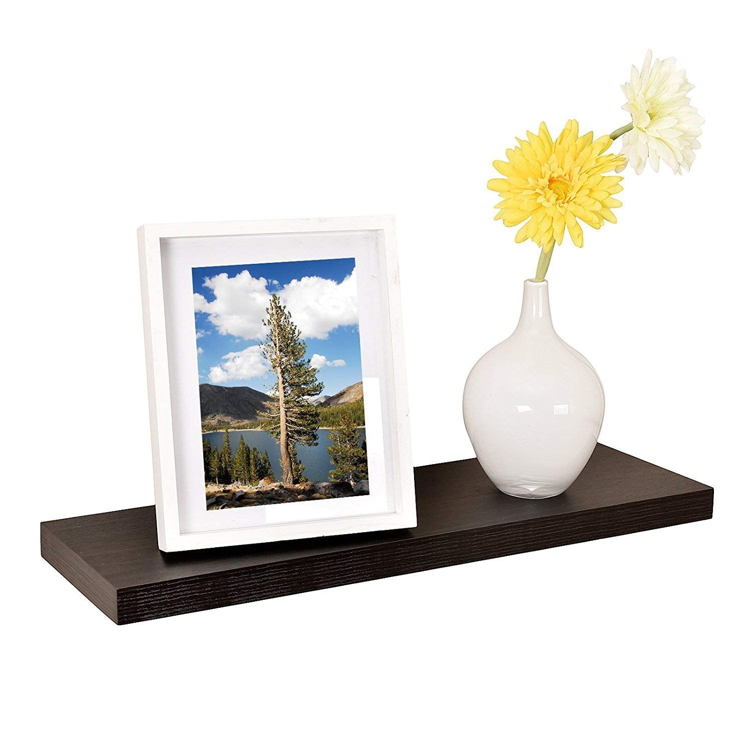 WELLAND Simons Floating Shelf Wood Modern Wall Mounted Display Shelves, 36''L x 8''D x 1.25''T, White/Black