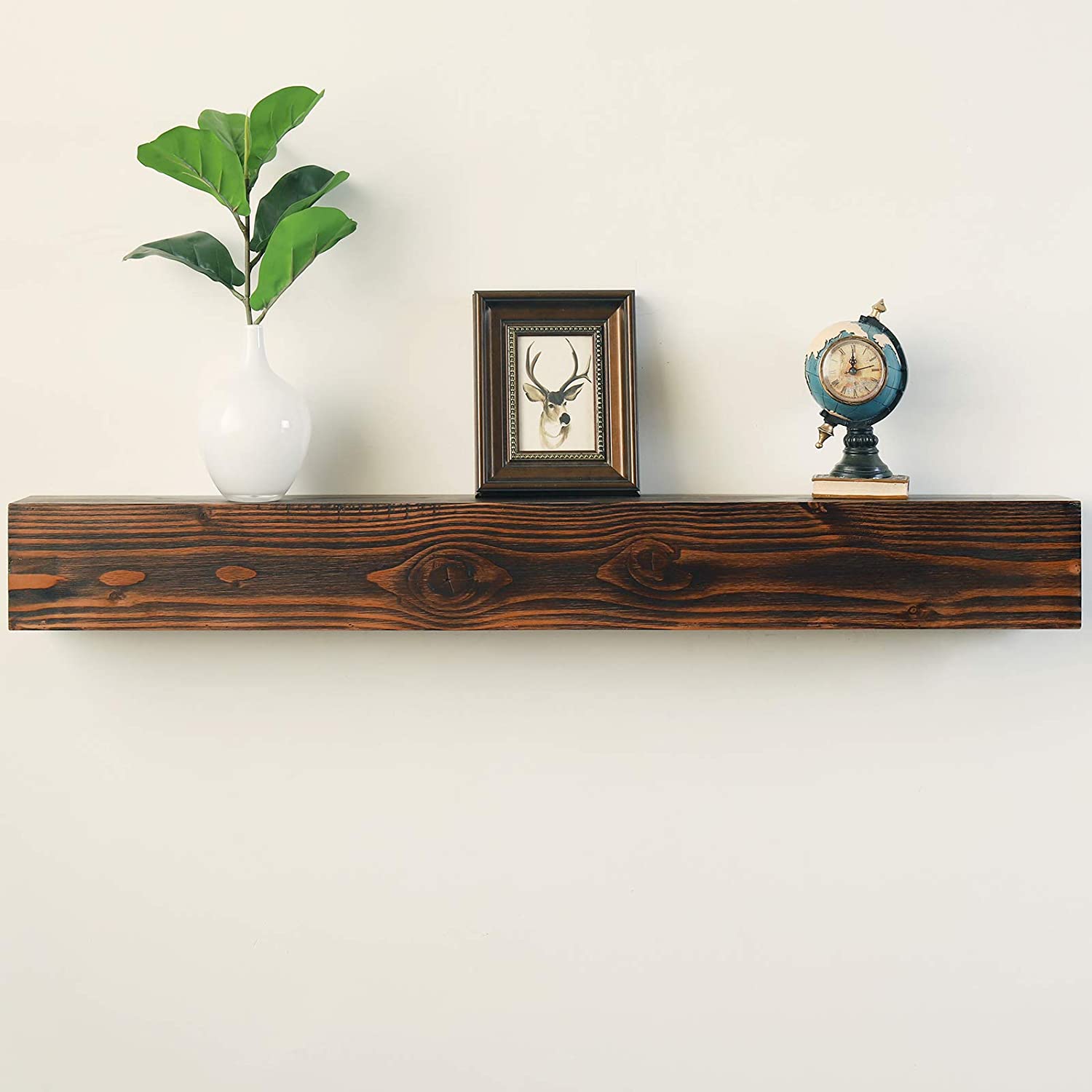 WELLAND Dylan Pinewood Rustic Wood Floating Shelf Fireplace Mantel Shelf Wall Mounted Shelves Display, 6
