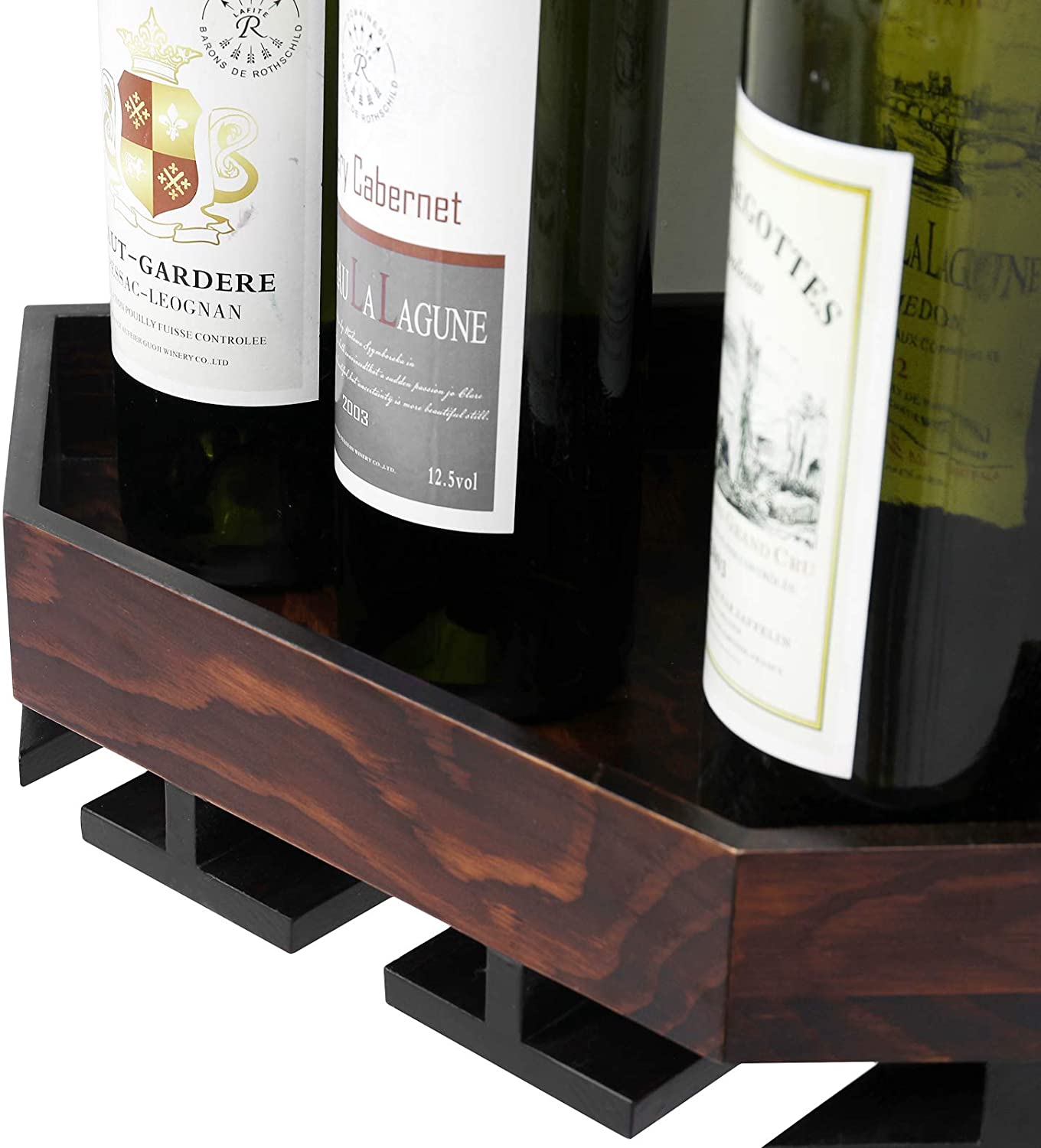 WELLAND Rustic Wood Corner Floating Shelves Wall Mounted Corner Wine Rack with 6 Glass Slot Holder, Set of 2