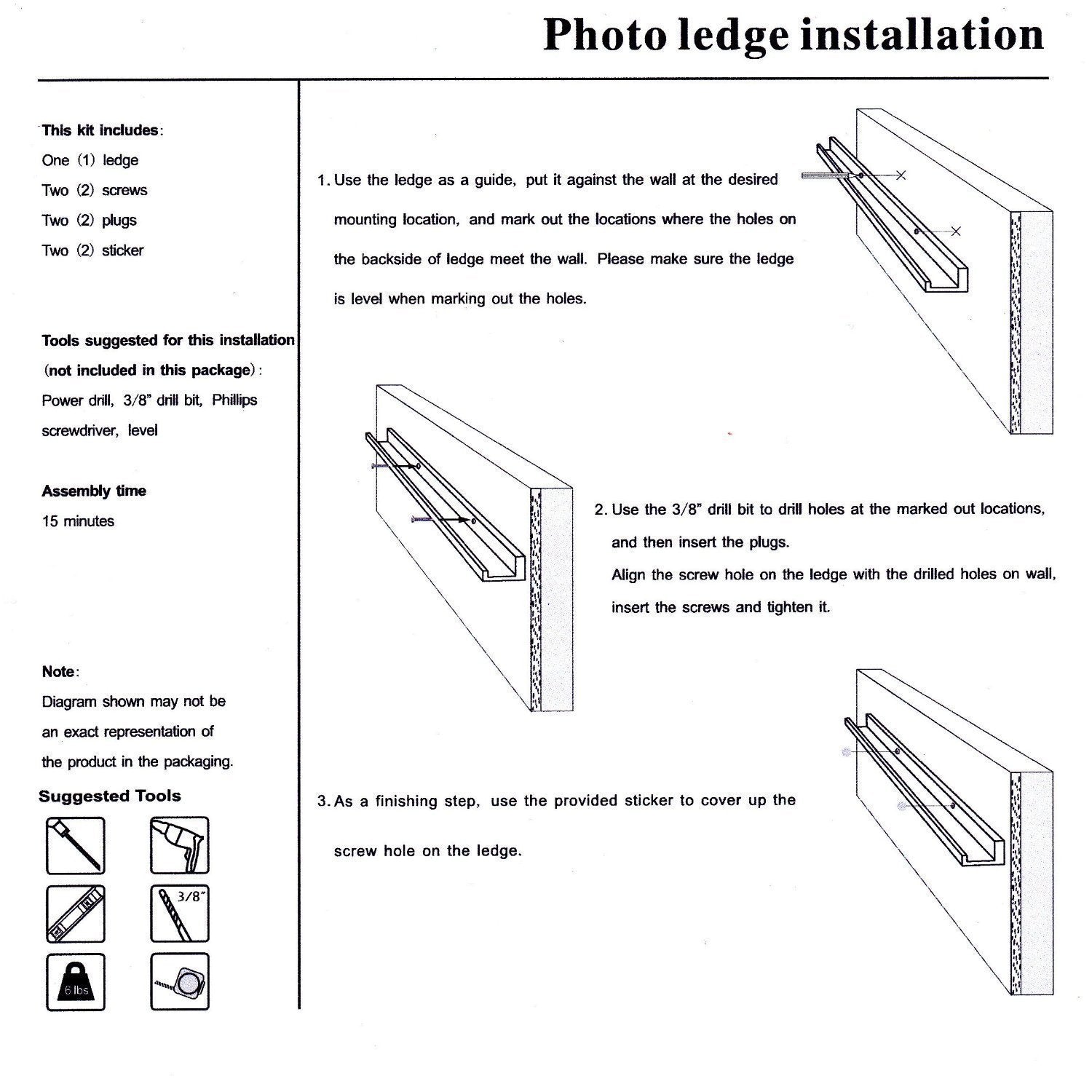 WELLAND Vista Photo Ledge Floating Shelves Picture Ledge Wall Mounted Shelf Display, Set of 2, 47.24