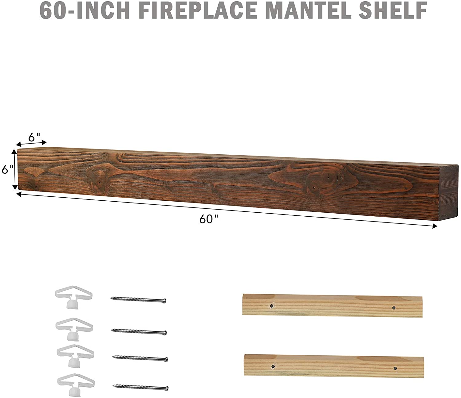 WELLAND Dylan Pinewood Rustic Wood Floating Shelf Fireplace Mantel Shelf Wall Mounted Shelves Display, 6