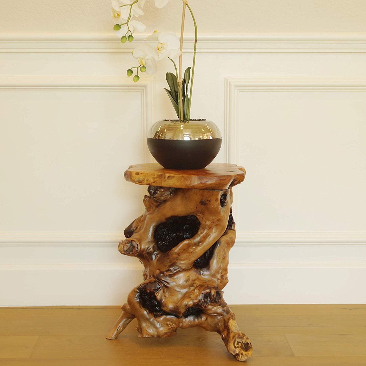 WELLAND Tree Stump Nightstand Side Table, Live Edge Stool, Natural Edge Wood End Table, Accent Table, 19