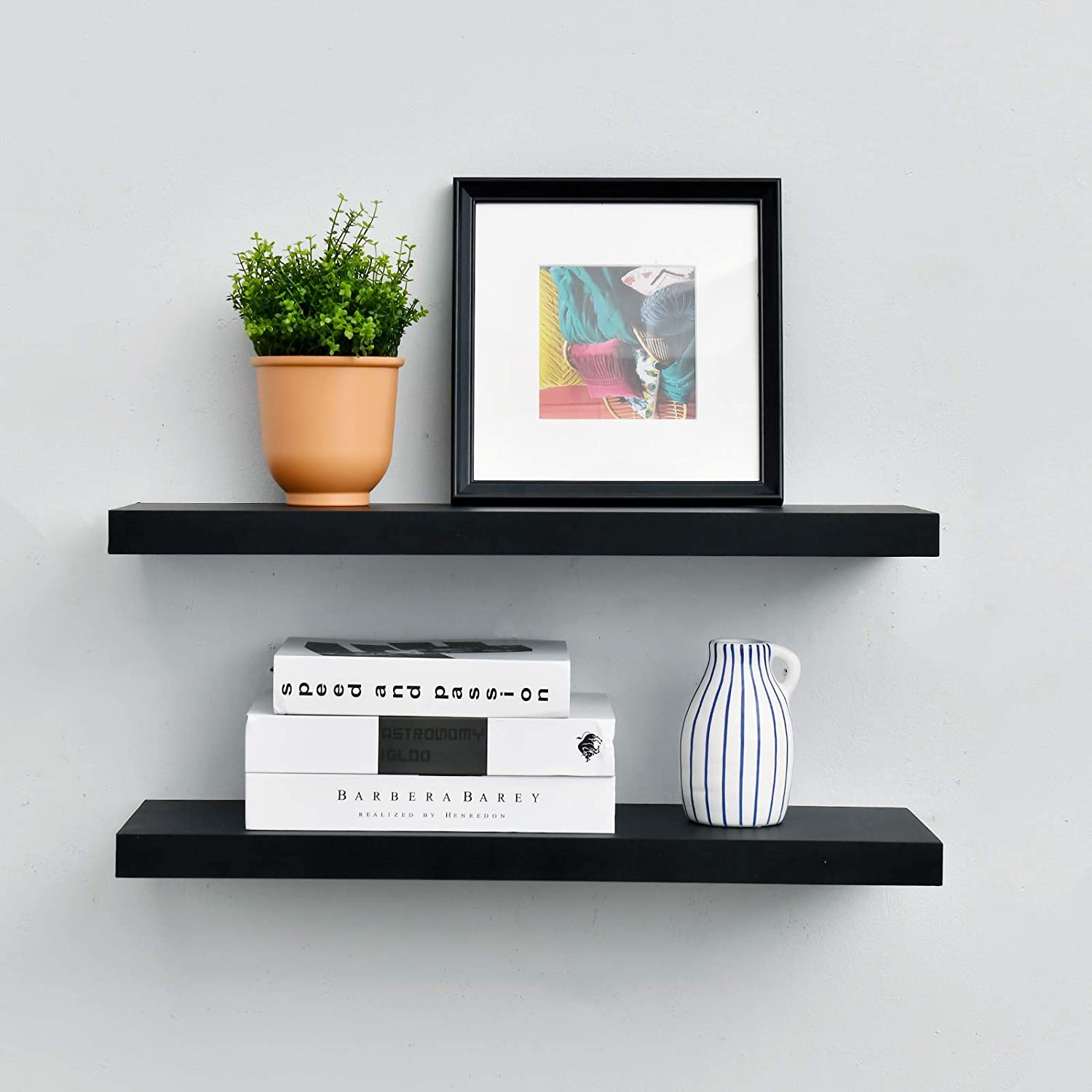WELLAND Simons Floating Shelf Wood Modern Wall Mounted Display Shelves, Set of 2, 24