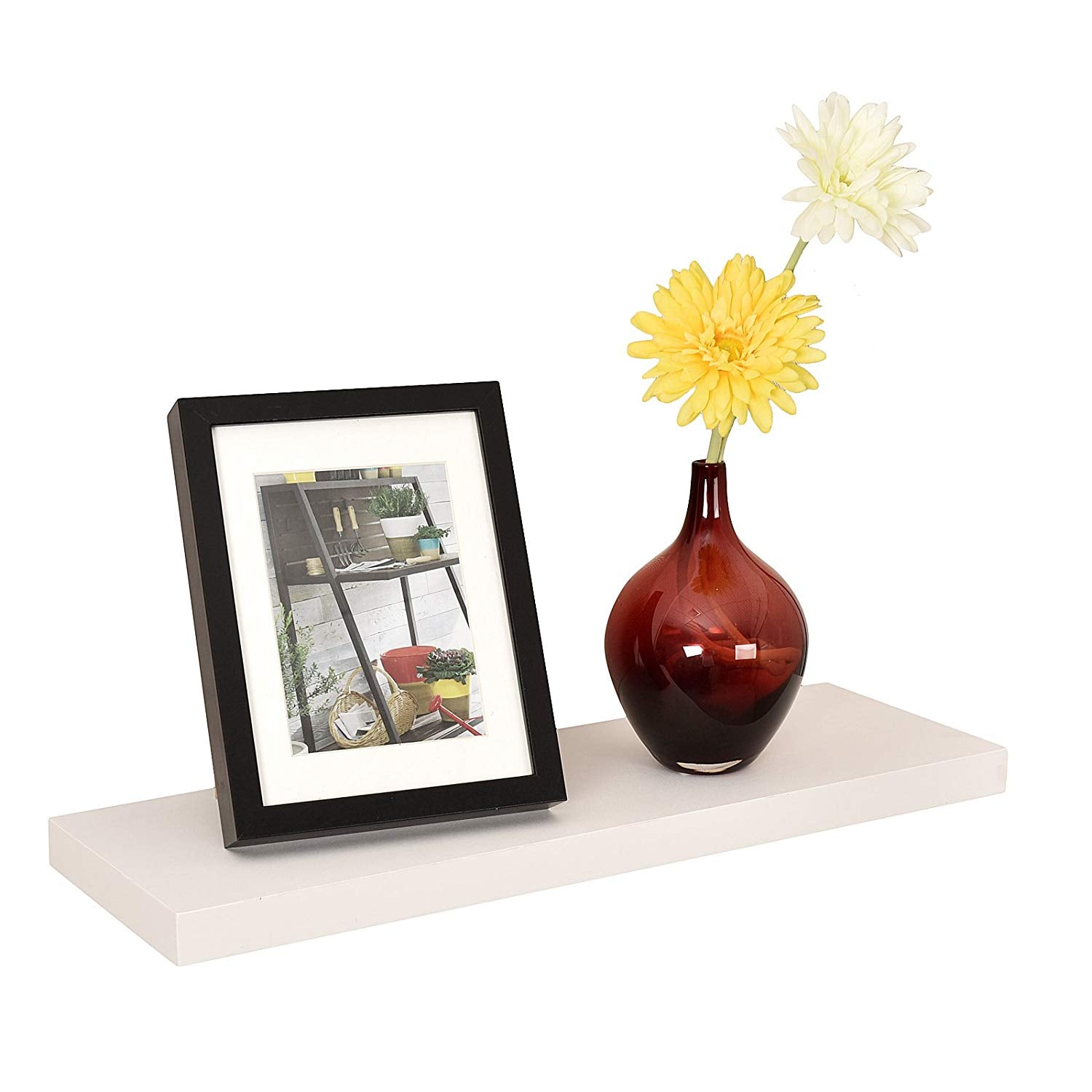 WELLAND Simons Floating Shelf Wood Modern Wall Mounted Display Shelves, 36''L x 8''D x 1.25''T, White/Black