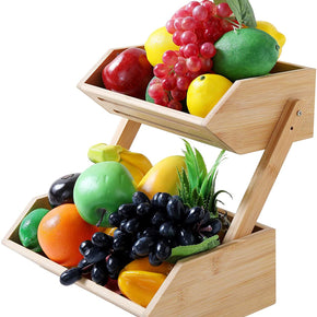 WELLAND Countertop Fruit Basket Bowl, 2-Tier Bamboo Bread, Vegetable, Snack Storage, 12.2"W x 8"D x 11.8"H