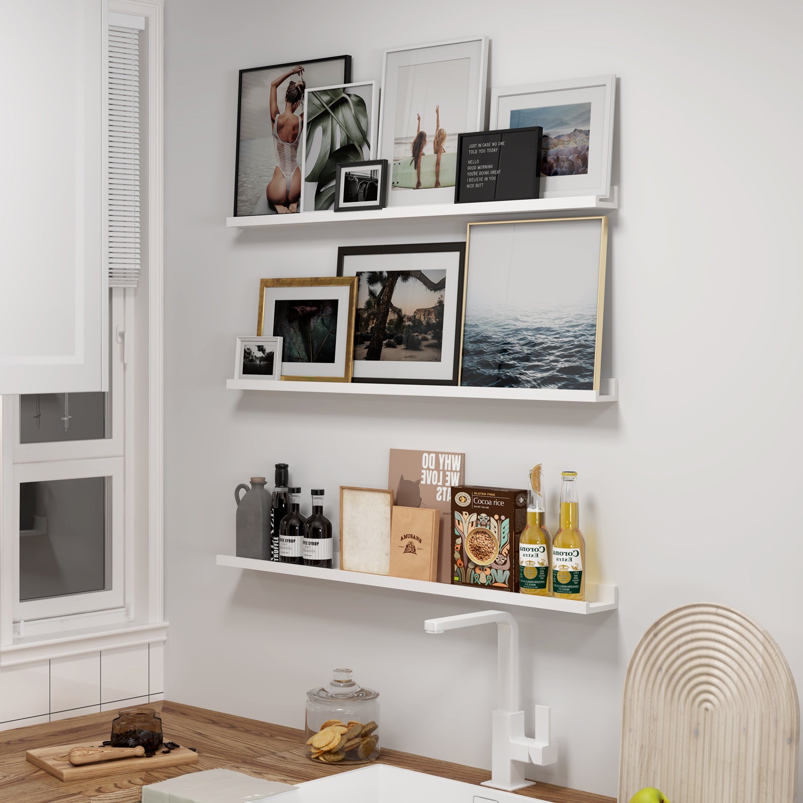 WELLAND Vista Photo Ledge Floating Shelves Picture Ledge Wall Mounted Shelf Display, Set of 3, 2pcs -35.43