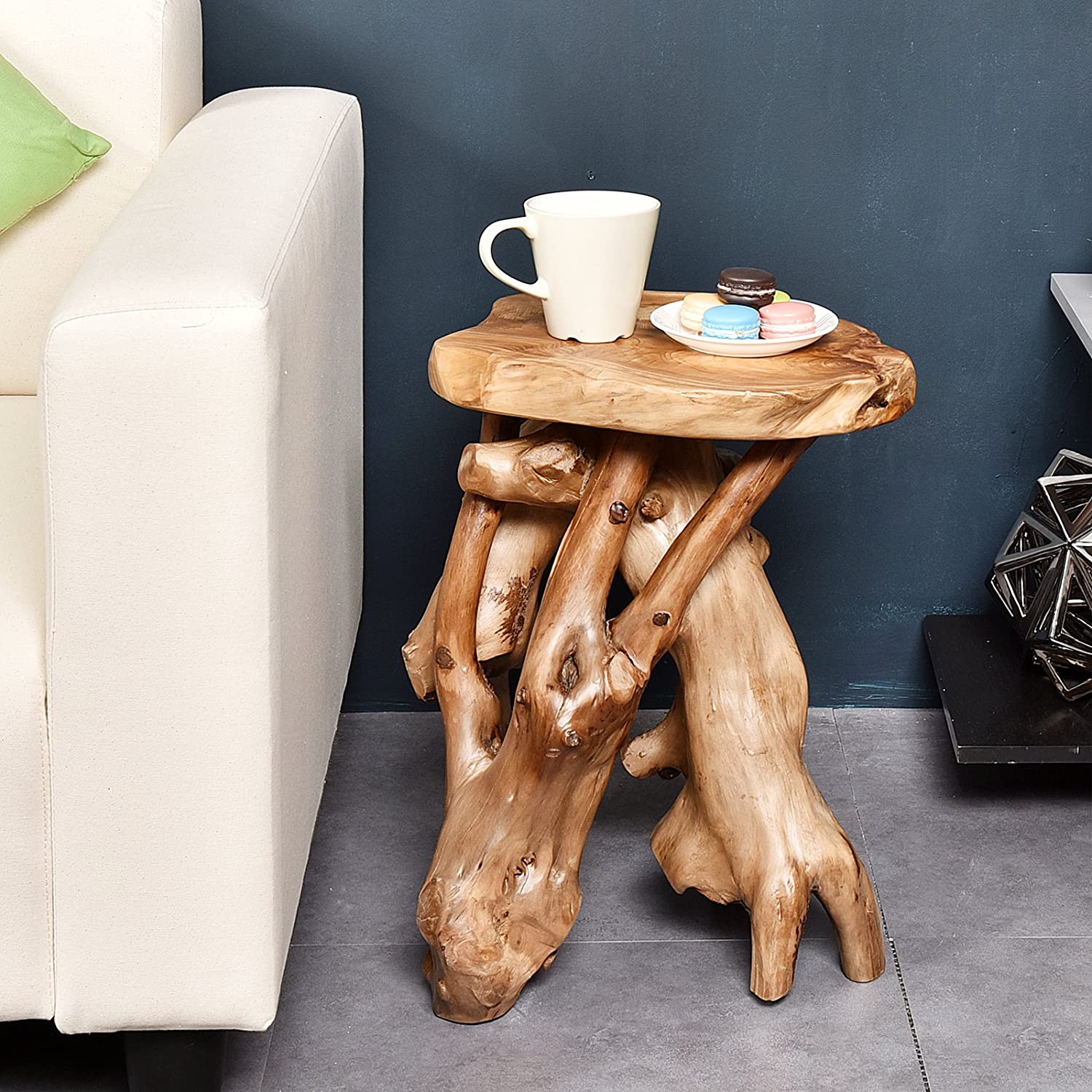 WELLAND Tree Stump Nightstand Side Table, Live Edge Stool, Natural Edge Wood End Table, Accent Table, 19