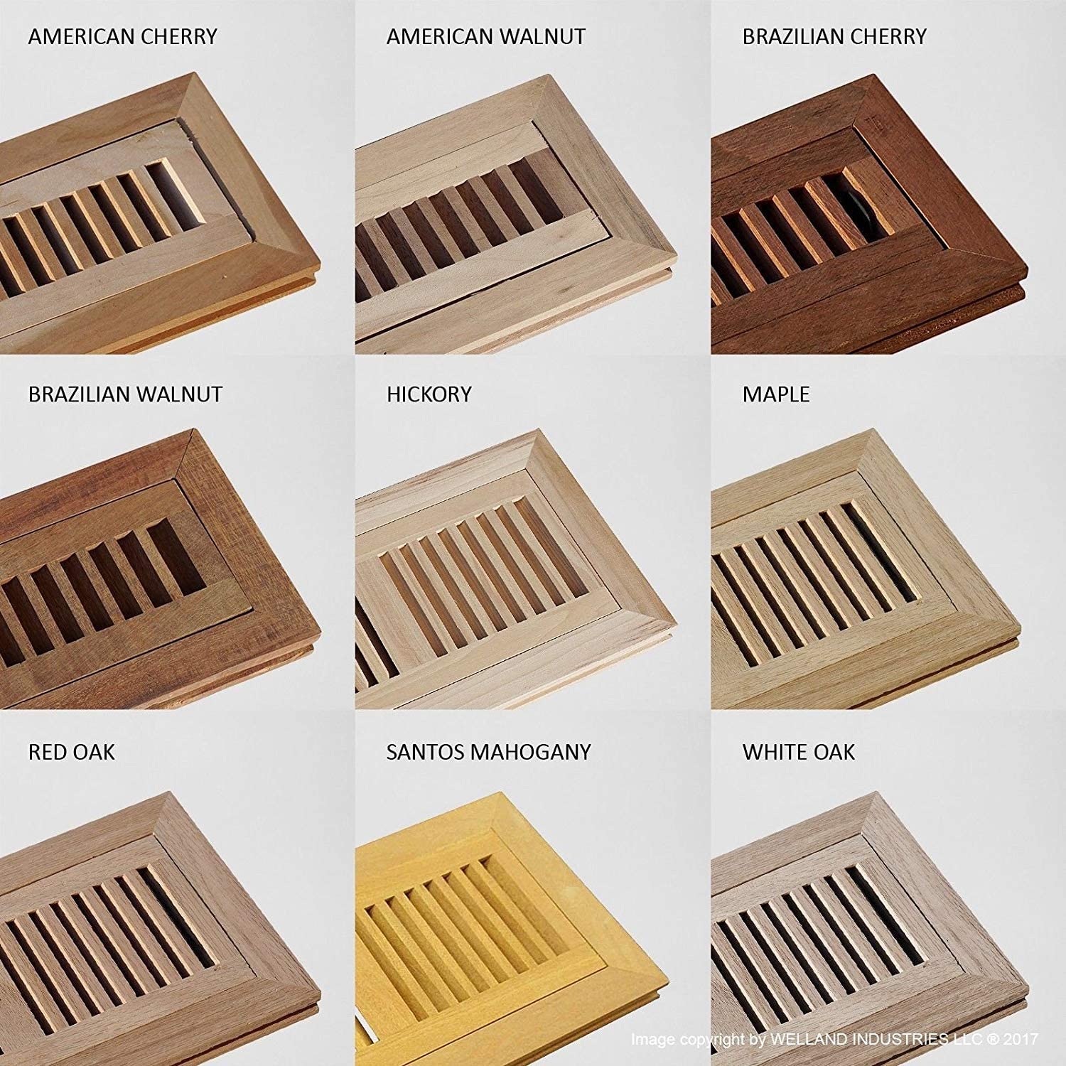 WELLAND Hickory Flush Mount Floor vent With Frame, Unfinished Wood Vents