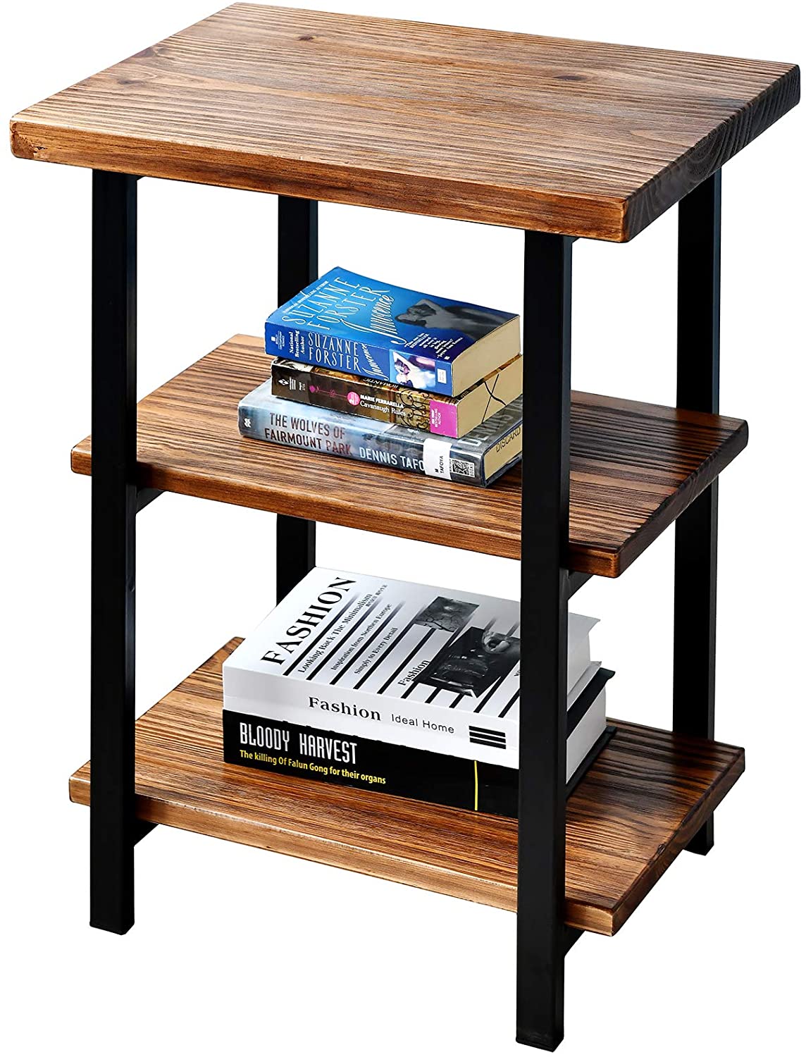 WELLAND 3-Tier Solid Pinewood Side Table Rustic Wood End Table Coffee Table, 20“W x 15”D x 27“H