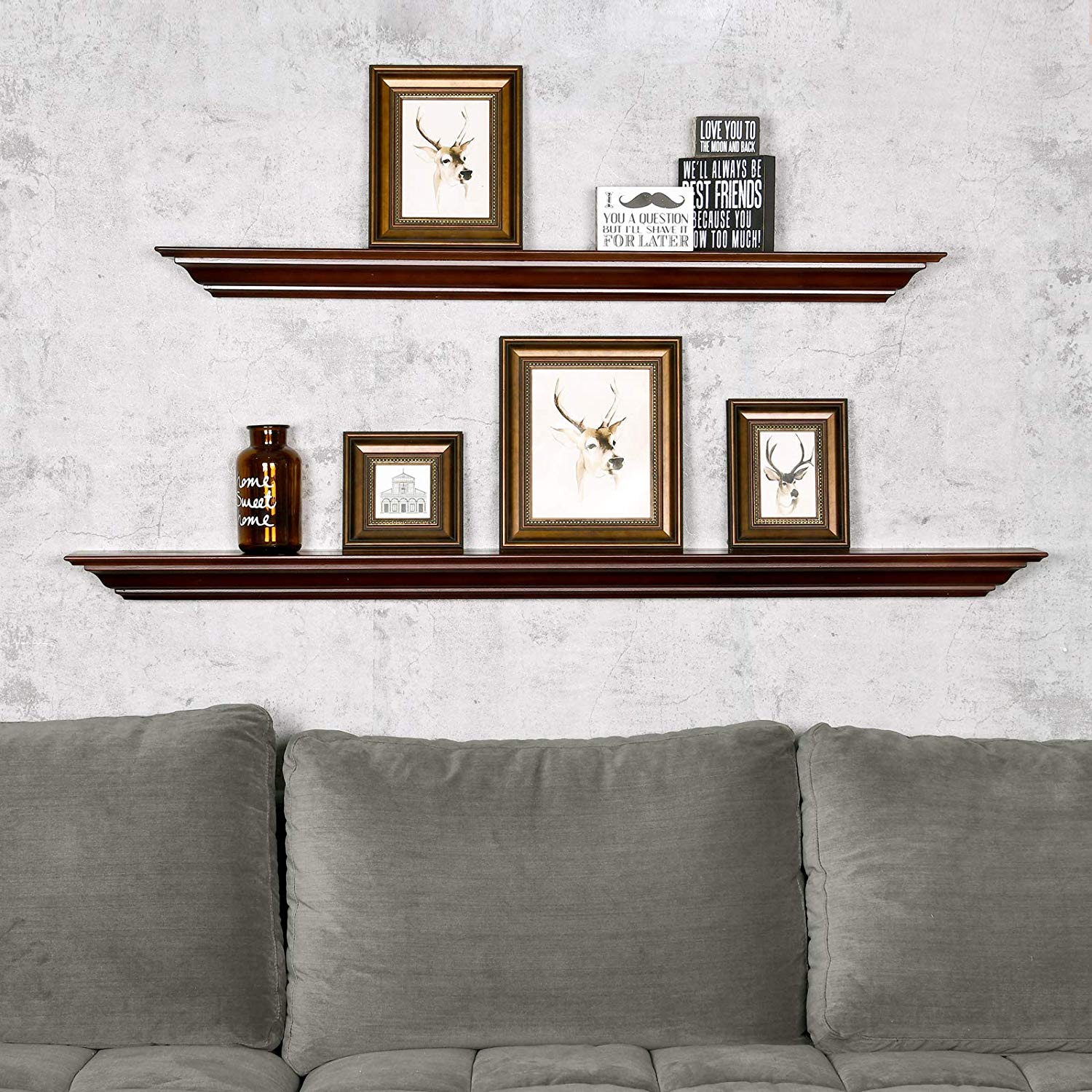 WELLAND Pine Wood Corona Crown Molding  Floating Shelf Wall Mounted Shelves Fireplace Mantel Display, 48