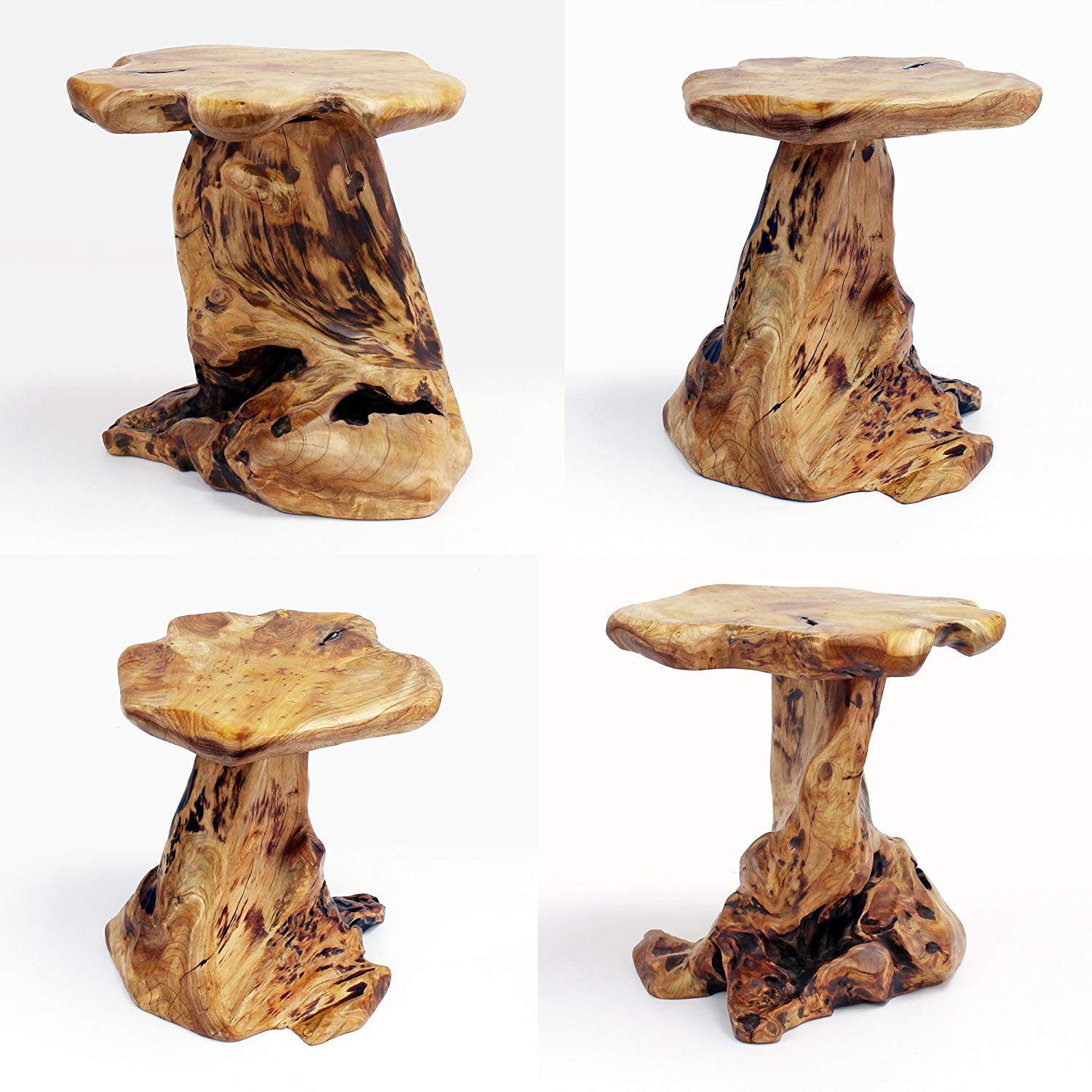 WELLAND Tree Stump Nightstand Side Table, Live Edge Stool, Natural Edge Wood End Table, Accent Table, 19