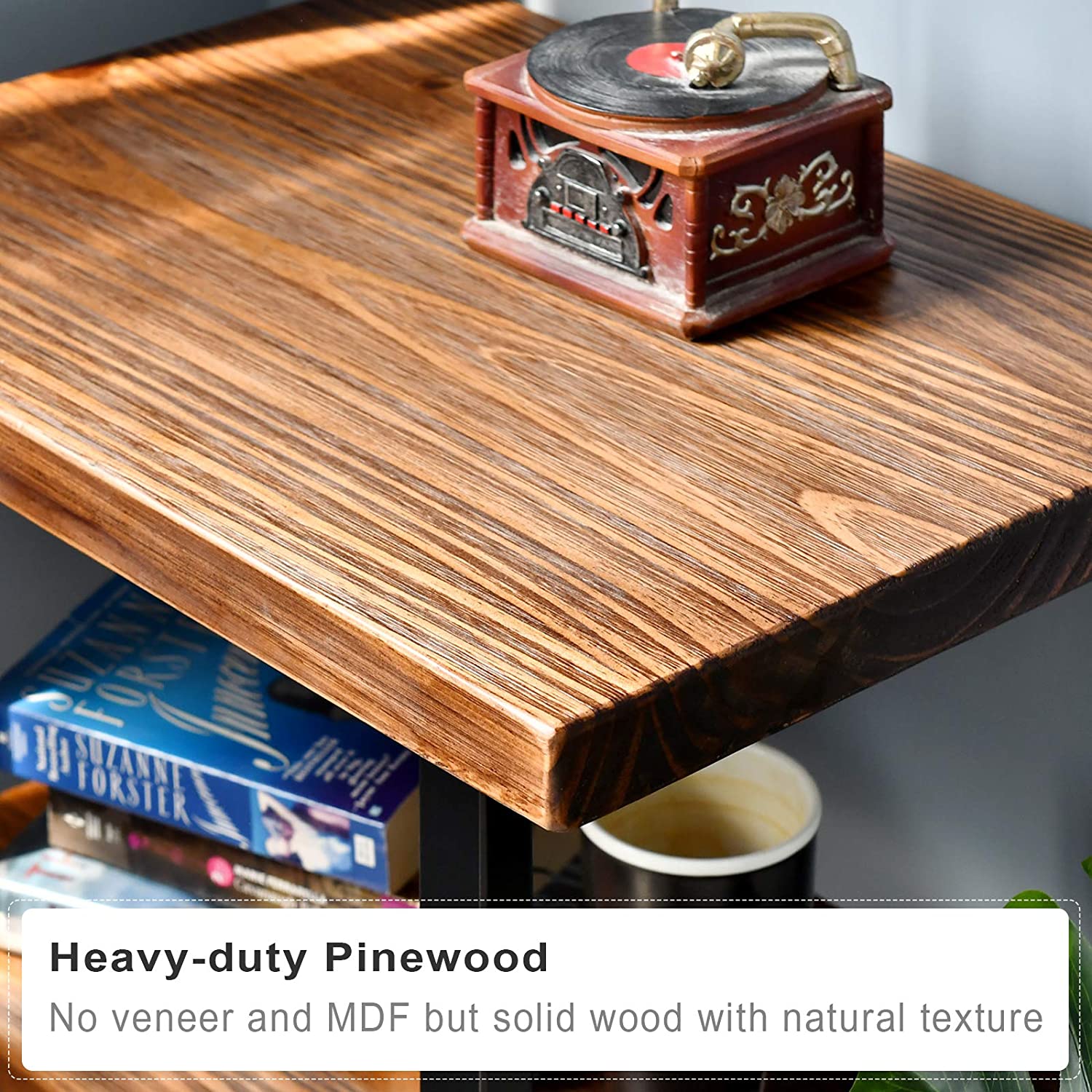 WELLAND 3-Tier Solid Pinewood Side Table Rustic Wood End Table Coffee Table, 20“W x 15”D x 27“H