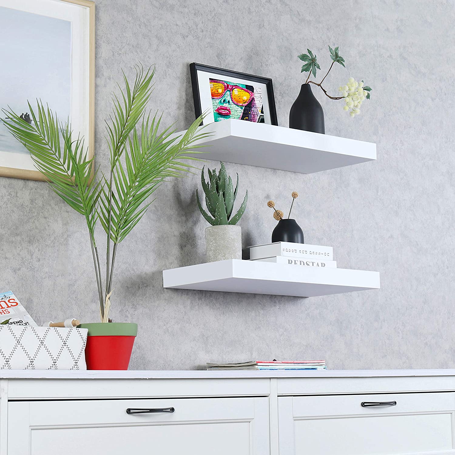 WELLAND 12 Inch Deep Grande Floating Shelf Wall Mounted Shelves Display, 24