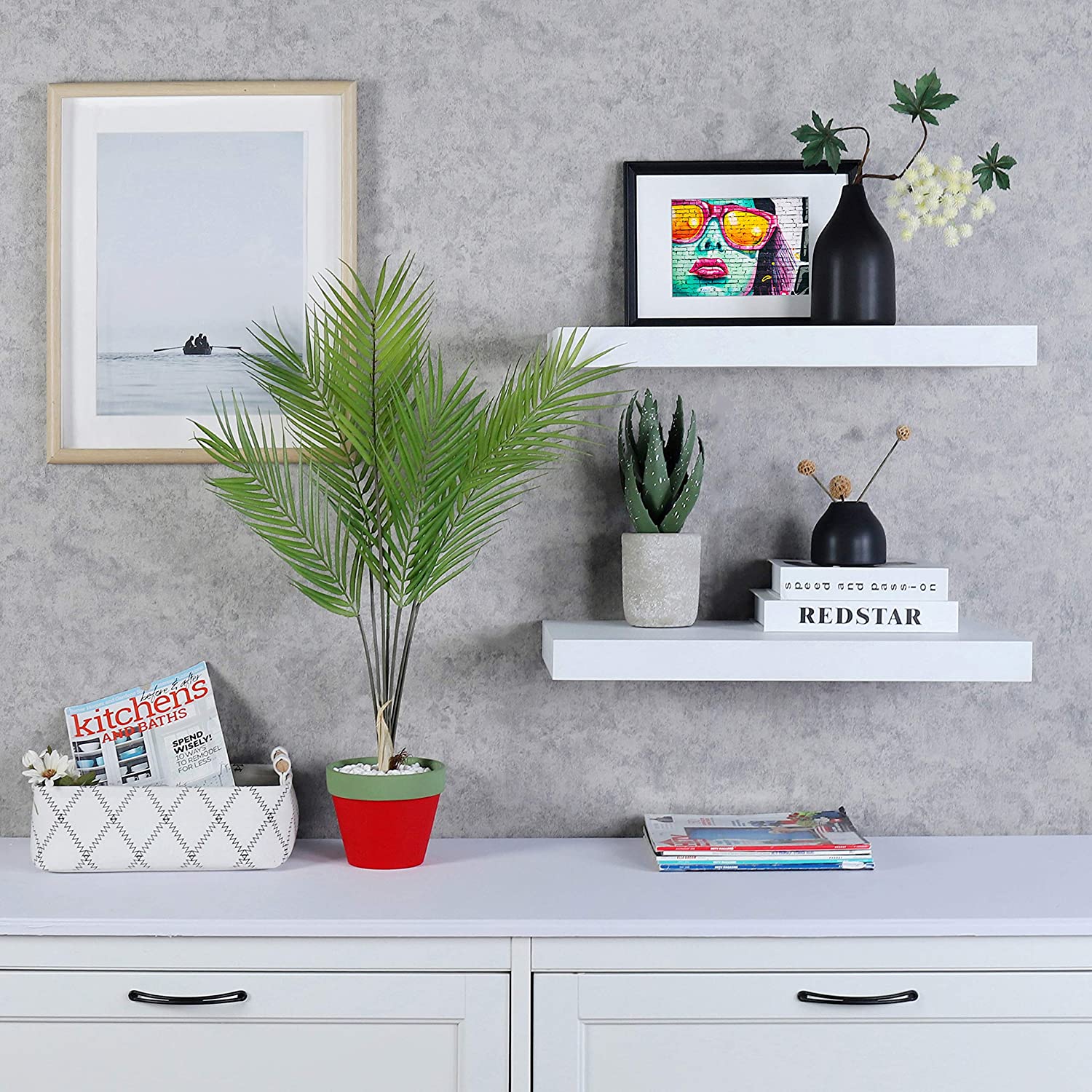 WELLAND 12 Inch Deep Grande Floating Shelf Wall Mounted Shelves Display, 24