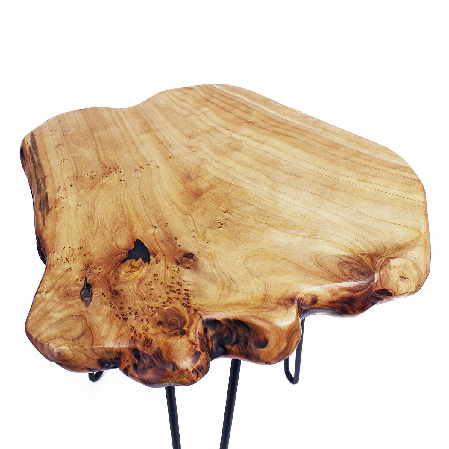 WELLAND Natural Live Edge Side Table with Hairpin Legs, Small Nightstand Wood End Table, 13.5