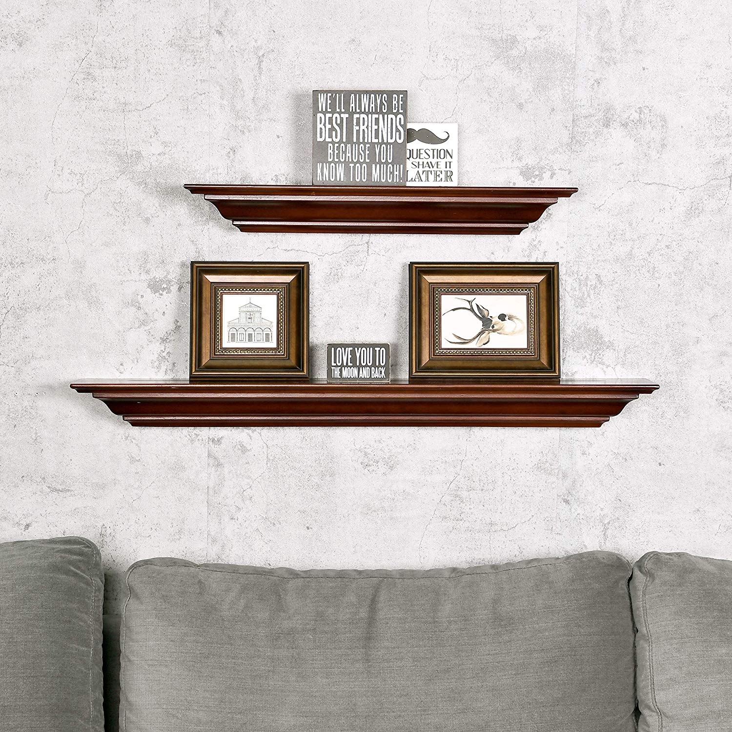 WELLAND Pine Wood Corona Crown Molding Floating Shelf Wall Mounted Shelves Fireplace Mantel Display, 36