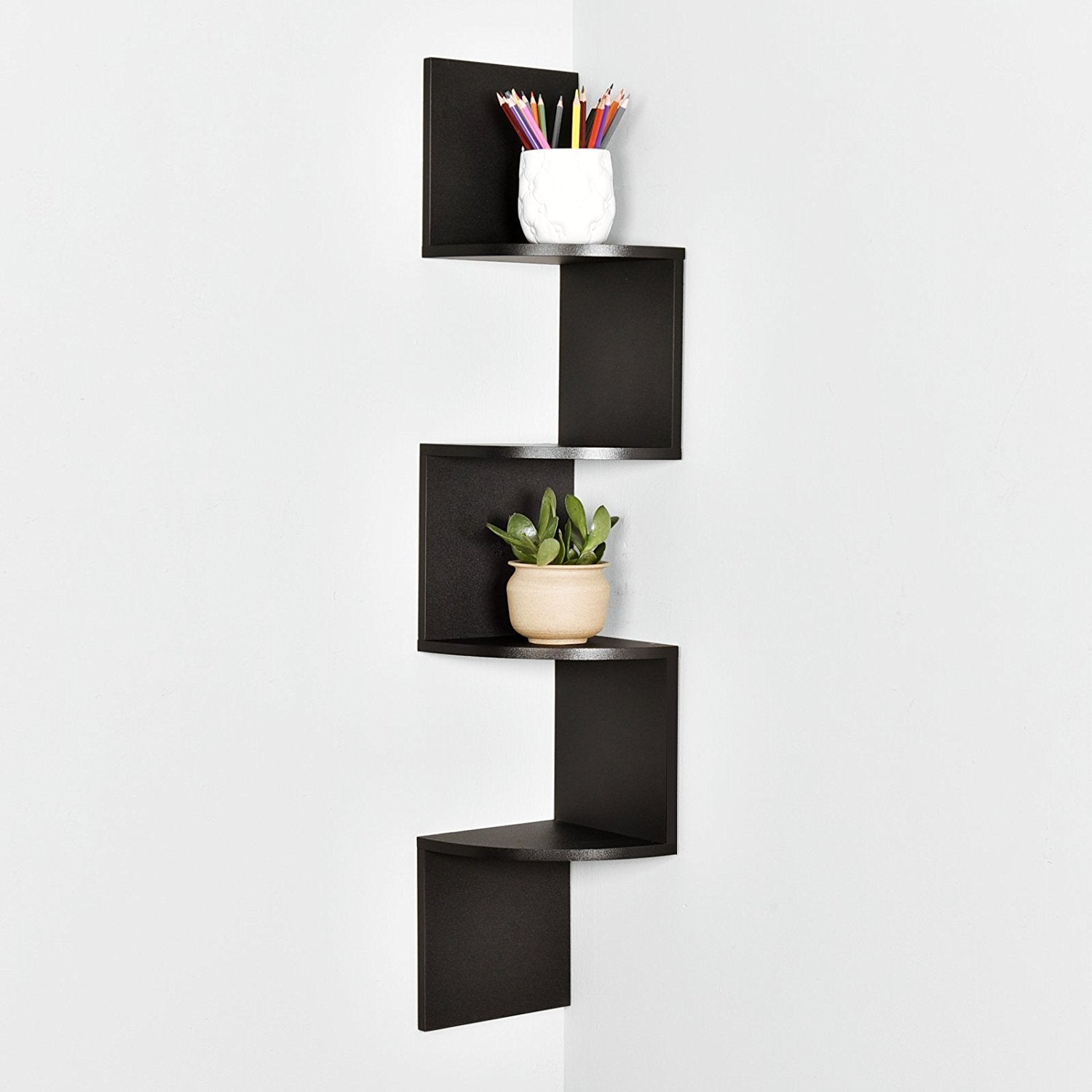 WELLAND Zig Zag 4-Tier Floating Corner Shelves Wall Mounted Shelf Storage Display, 7.87