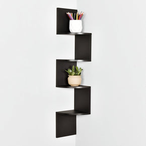 WELLAND Zig Zag 4-Tier Floating Corner Shelves Wall Mounted Shelf Storage Display, 7.87"D x 7.87"W x 40.75"H, Black/White