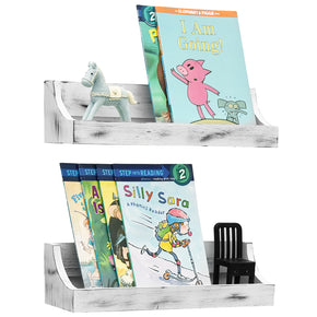 WELLAND Rustic Wood Floating Nursery Shelves Wall Mount Kids Bookshelf, Set of 2, 15.75"W x 3.5"D x 3.9"H, Washed White