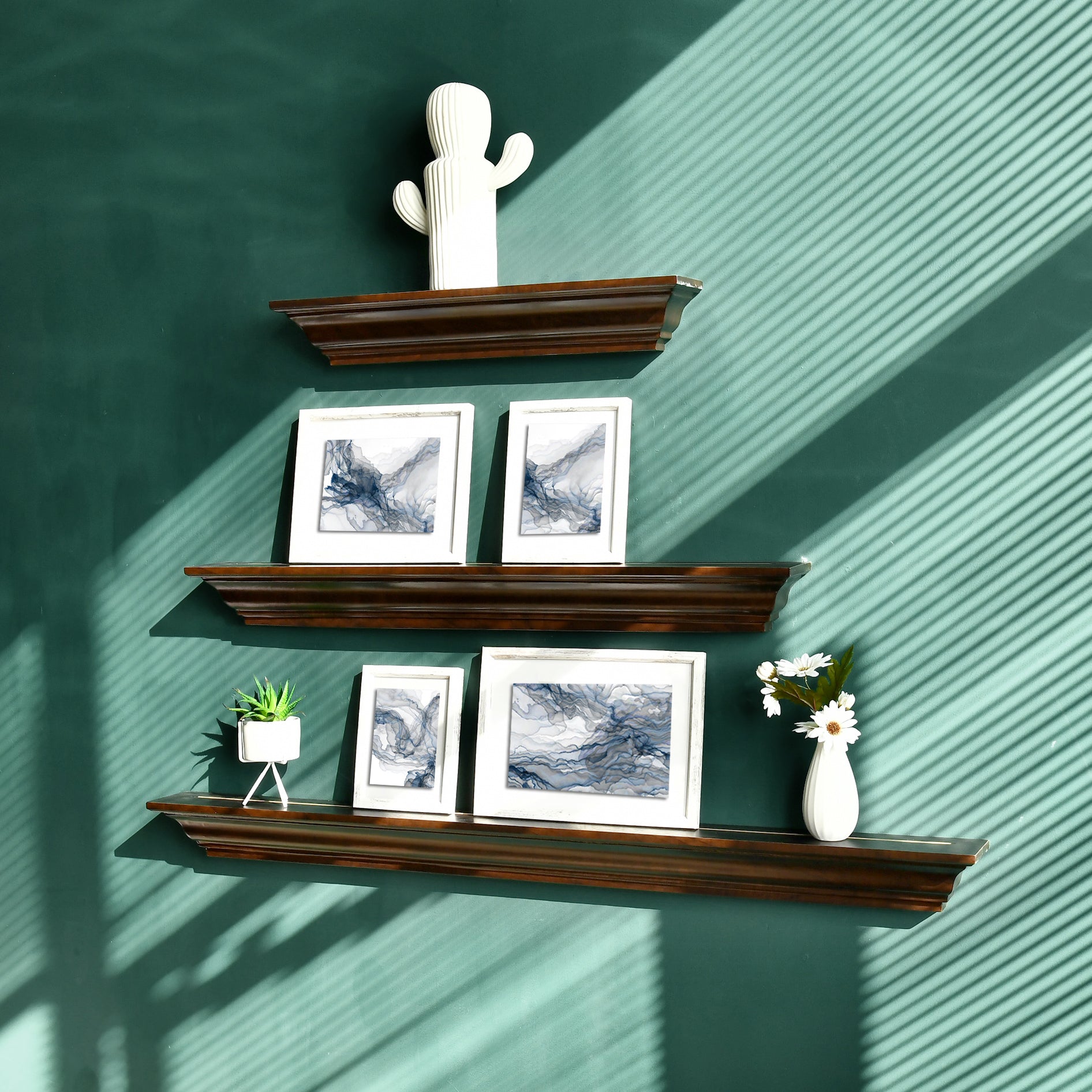 WELLAND Pine Wood Corona Crown Molding Floating Shelf Wall Mounted Shelves Fireplace Mantel Display, 36