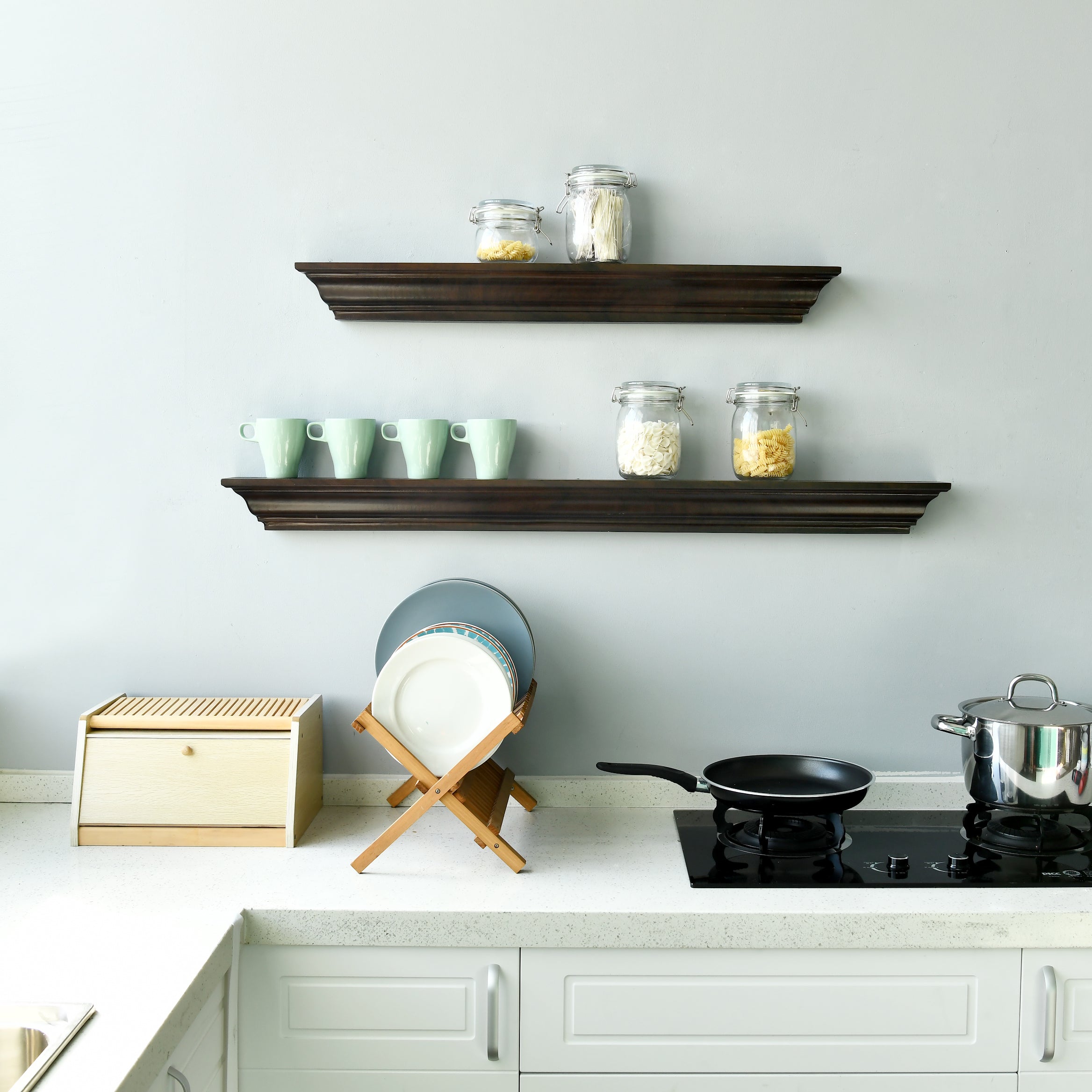 WELLAND Pine Wood Corona Crown Molding Floating Shelf Wall Mounted Shelves Fireplace Mantel Display, 36