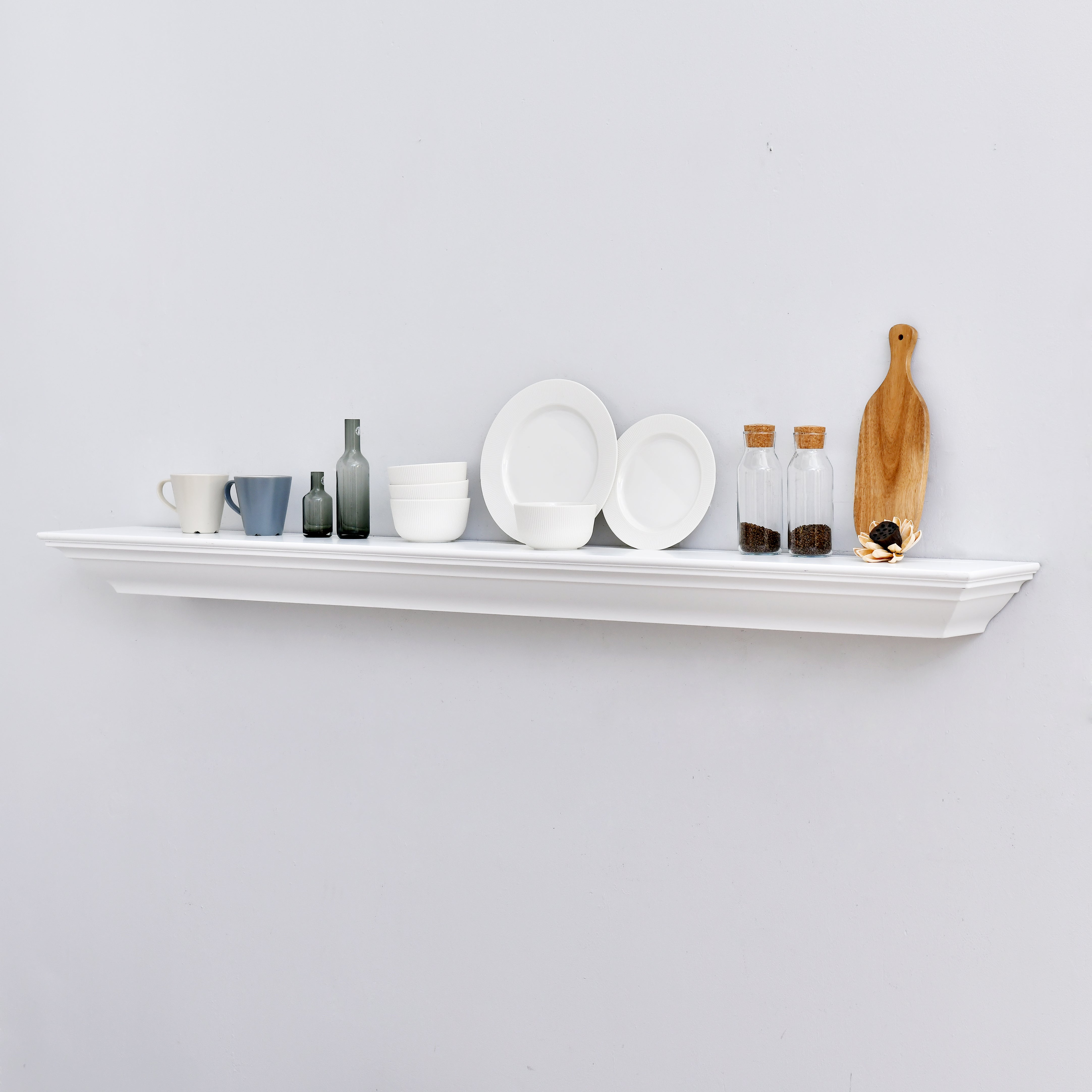 WELLAND Pine Wood Corona Crown Molding Floating Shelf Wall Mounted Shelves Fireplace Mantel Display, 72