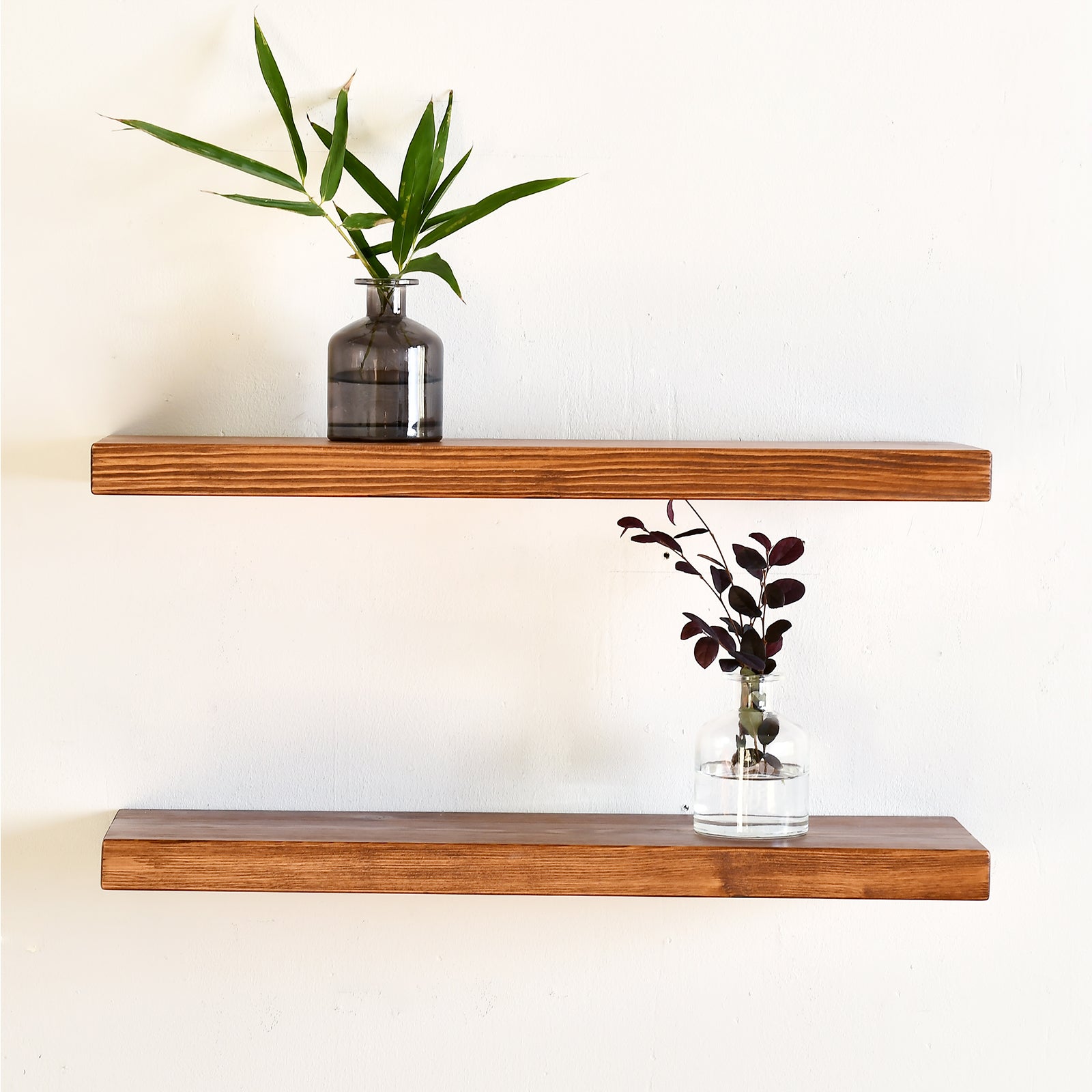 WELLAND Rustic Pine Wood Floating Shelves Wall Mounted Shelf, Set of 2, 8