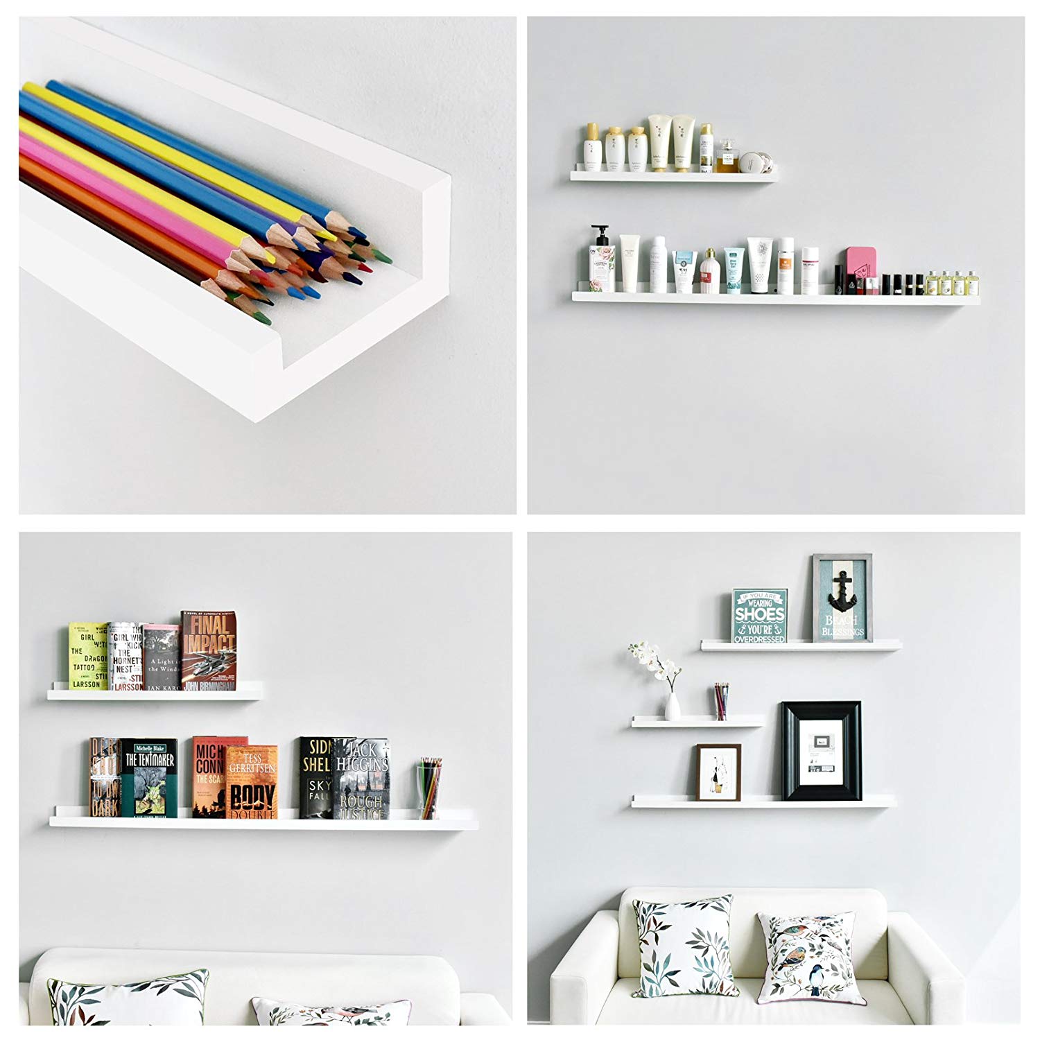 WELLAND Vista Photo Ledge Floating Shelves Picture Ledge Wall Mounted Shelf Display, Set of 2, 47.24