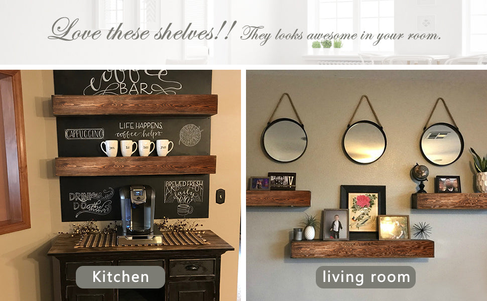 WELLAND Dylan Pinewood Rustic Wood Floating Shelf Fireplace Mantel Shelf Wall Mounted Shelves Display, 6