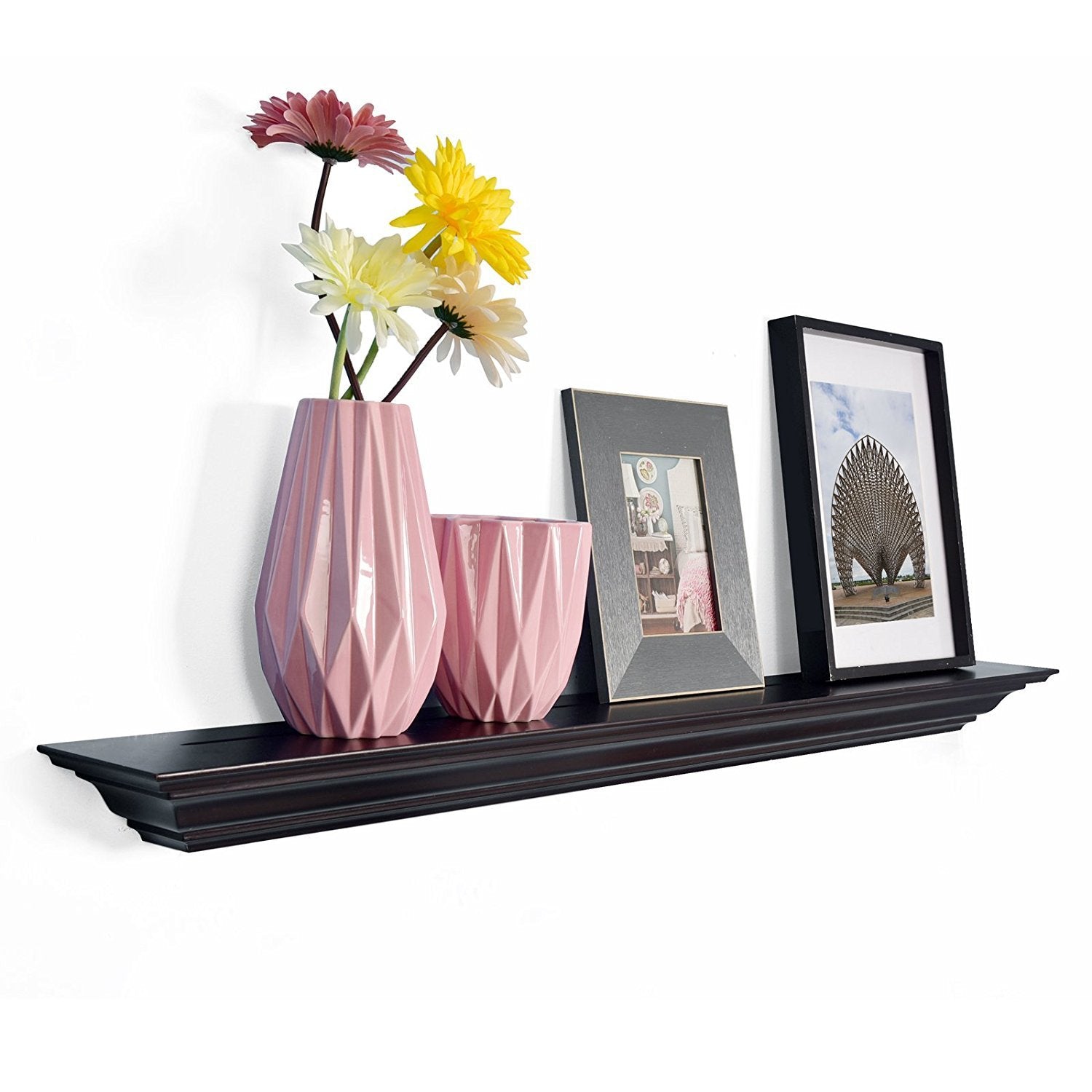 WELLAND Pine Wood Corona Crown Molding Floating Shelf Wall Mounted Shelves Fireplace Mantel Display, 36