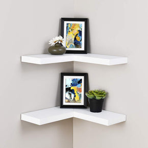 WELLAND Wall Mounted Display Shelves Floating Corner Shelf, Set of 2, 15.7"L x 6"D x 1.25"T, White