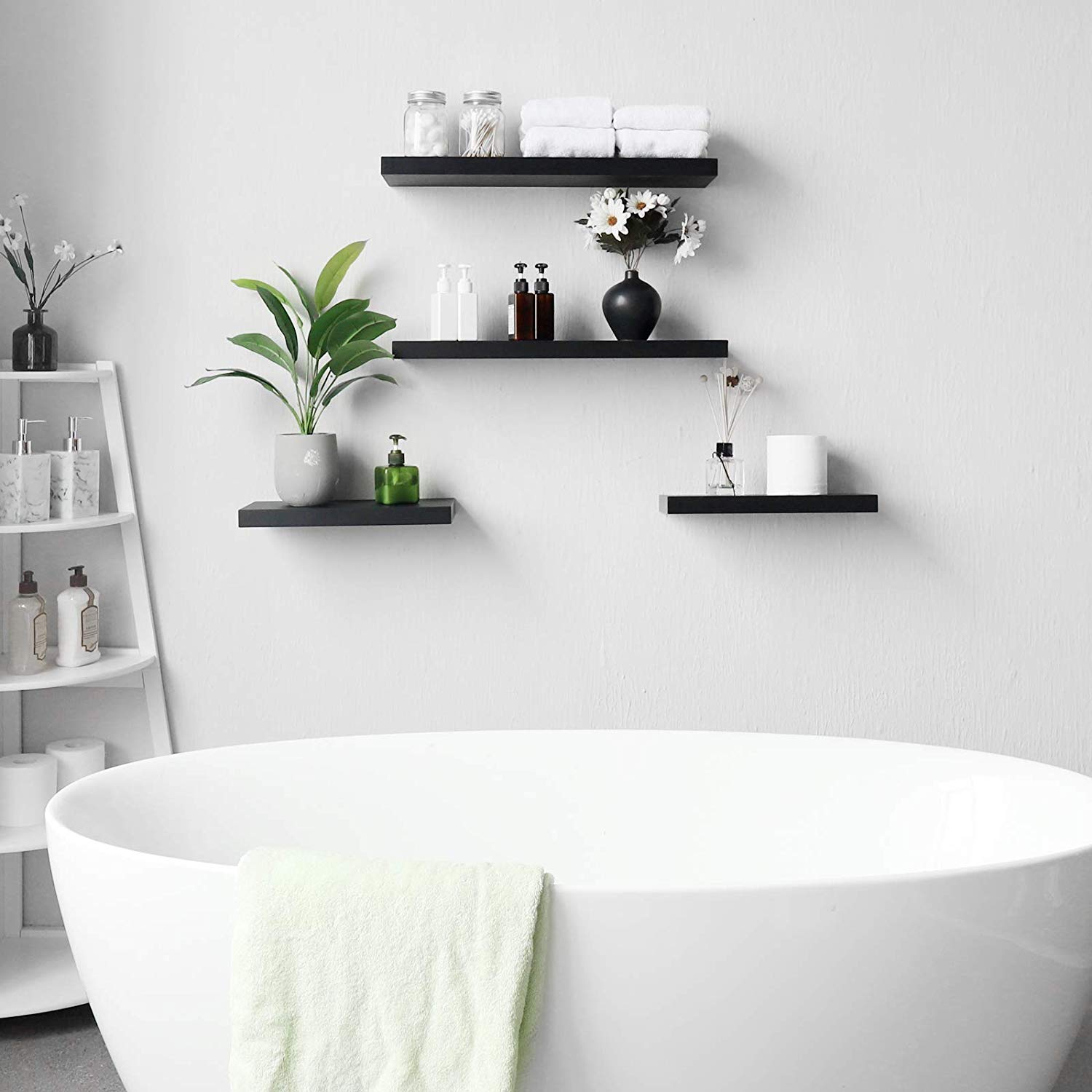 WELLAND Simons Floating Shelf Wood Modern Wall Mounted Display Shelves, Set of 2, 24