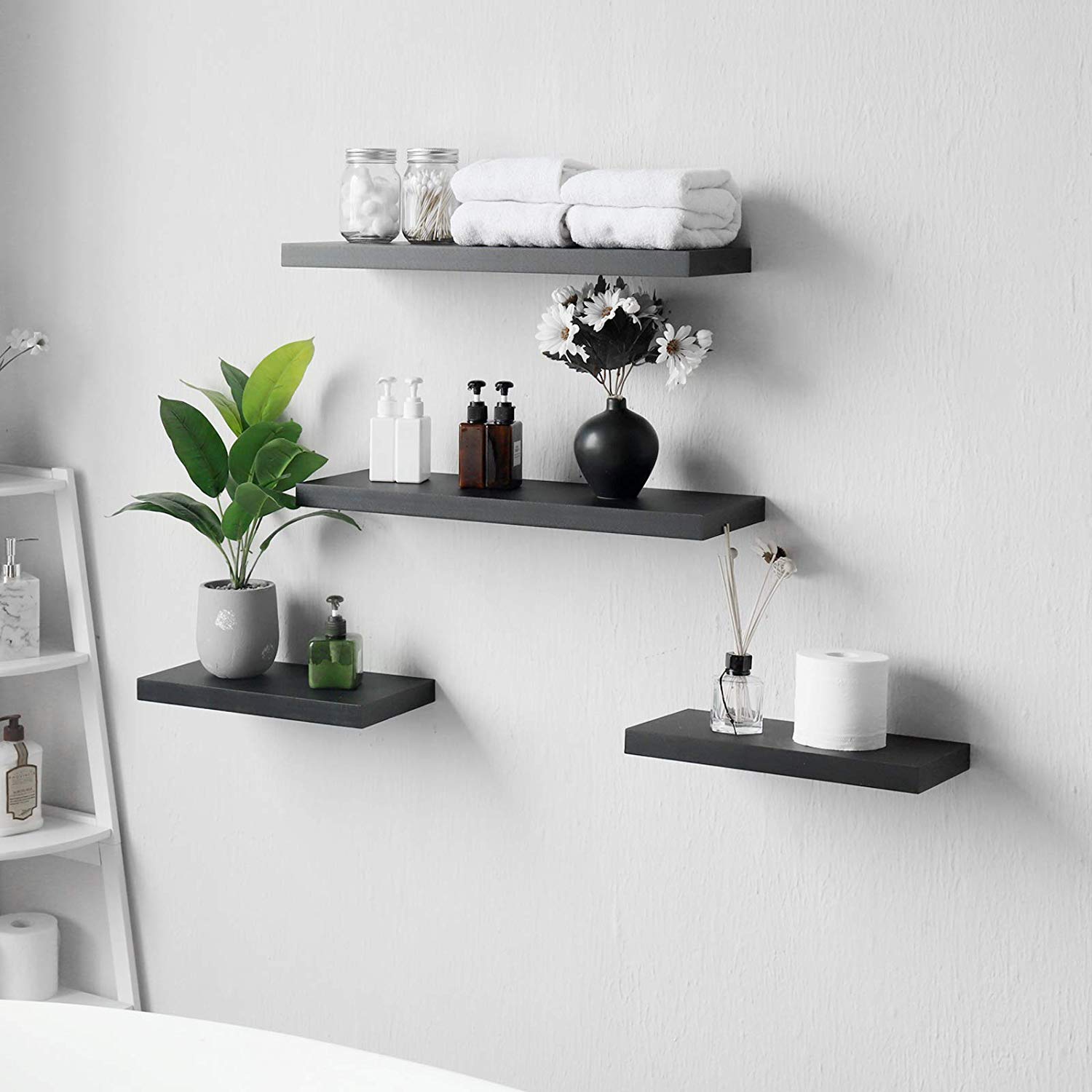 WELLAND Simons Floating Shelf Wood Modern Wall Mounted Display Shelves, Set of 2, 24