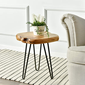 WELLAND Natural Live Edge Side Table with Hairpin Legs, Small Nightstand Wood End Table, 13.5"L x 13"W x 16"H
