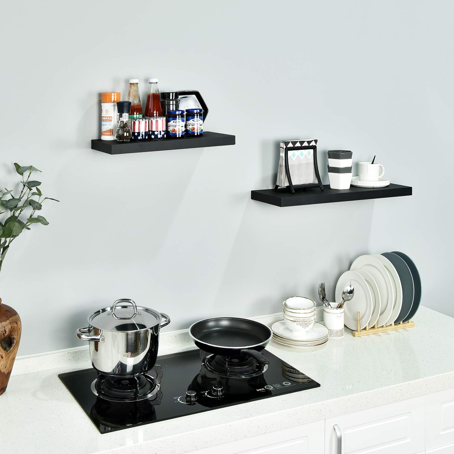 WELLAND Simons Floating Shelf Wood Modern Wall Mounted Display Shelves, Set of 2, 24