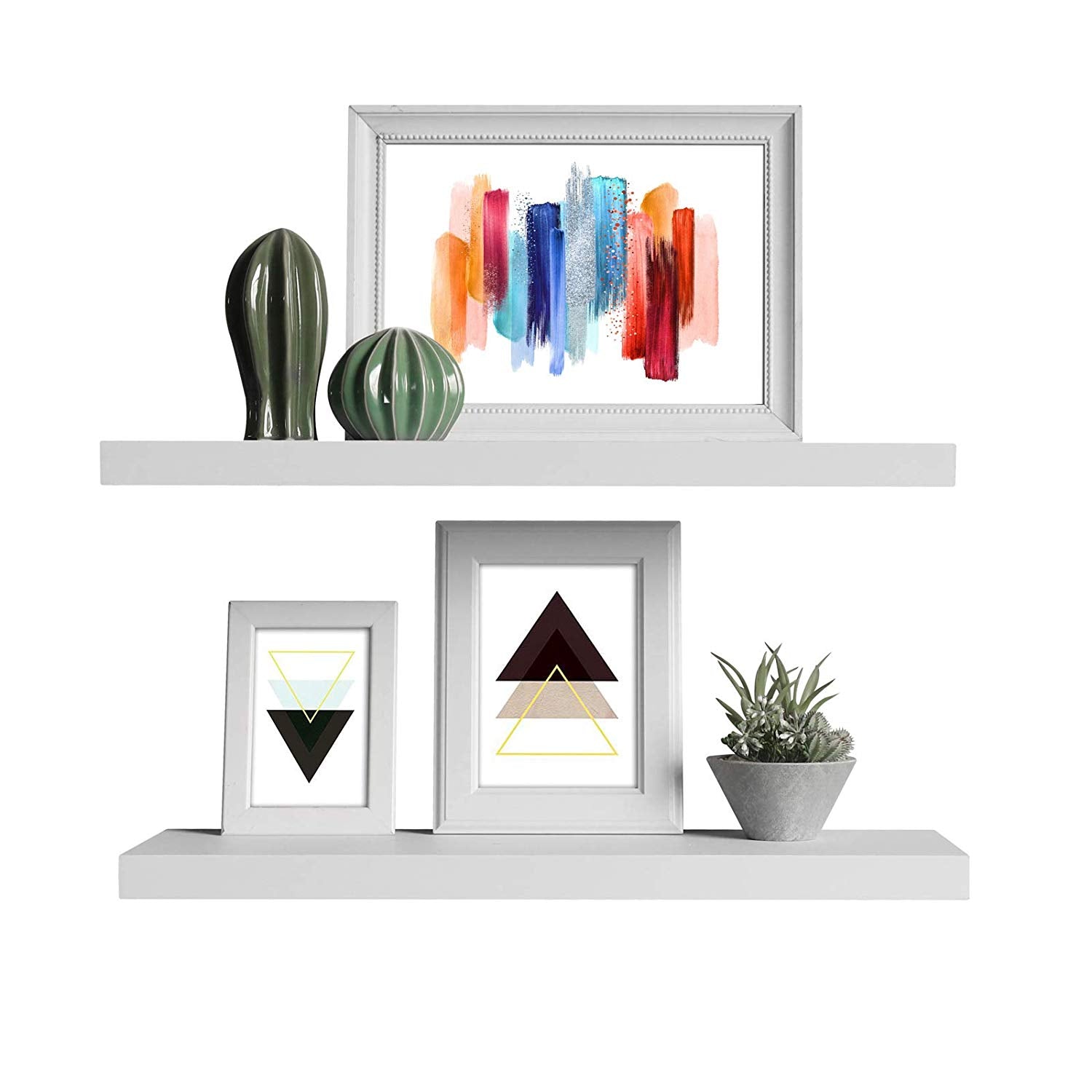 WELLAND Simons Floating Shelf Wood Modern Wall Mounted Display Shelves, Set of 2, 24