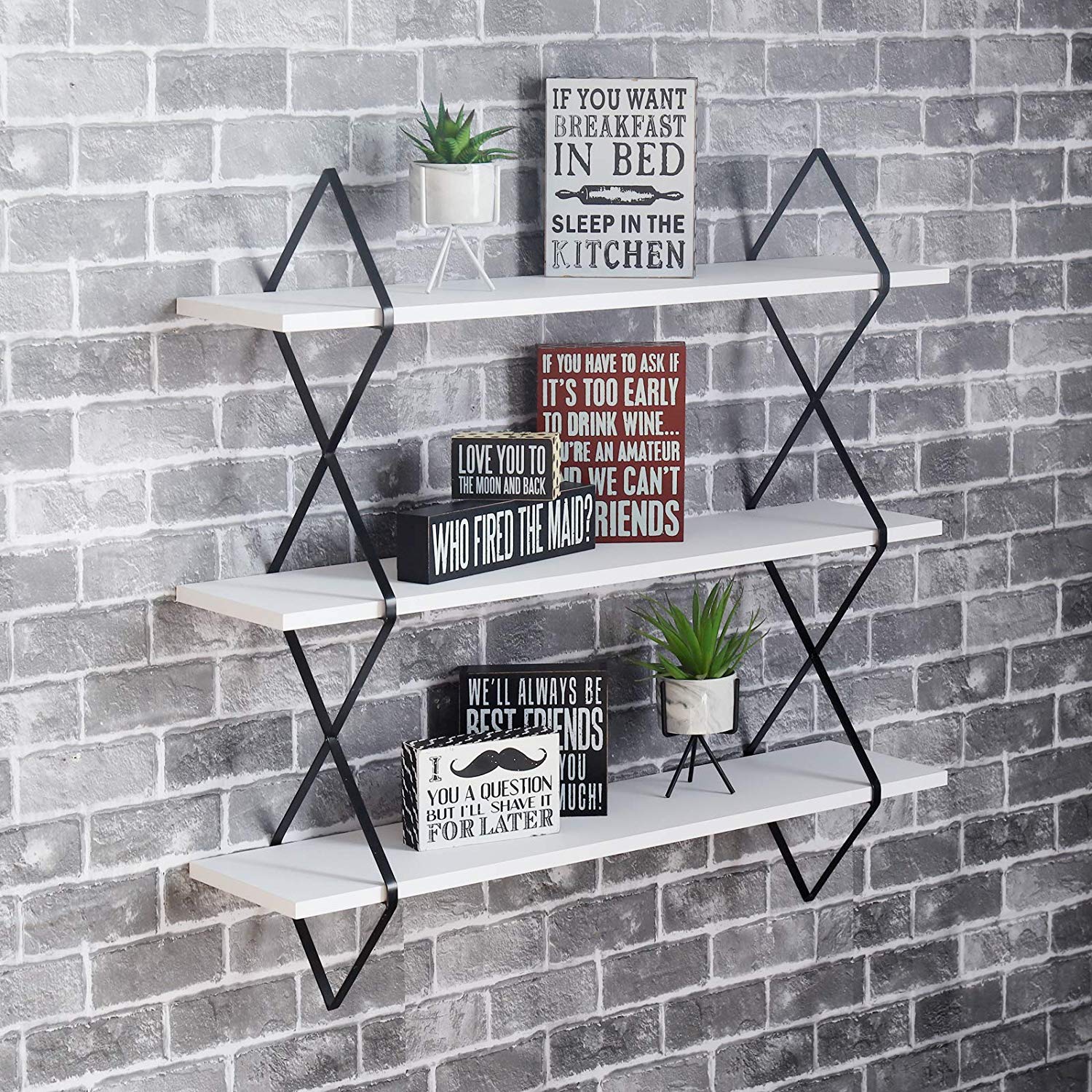WELLAND 3-Tier Wall Floating Shelves Display Wall Mounted Hanging Shelf with Black Frame, 3.5