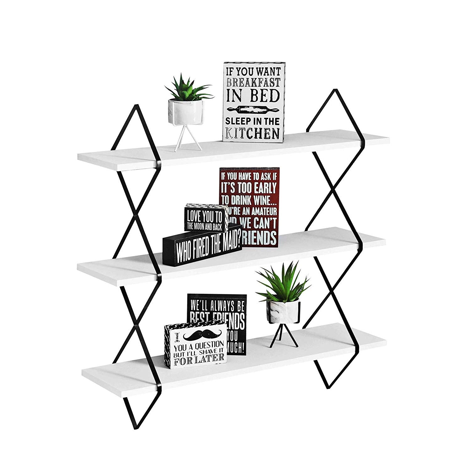 WELLAND 3-Tier Wall Floating Shelves Display Wall Mounted Hanging Shelf with Black Frame, 3.5