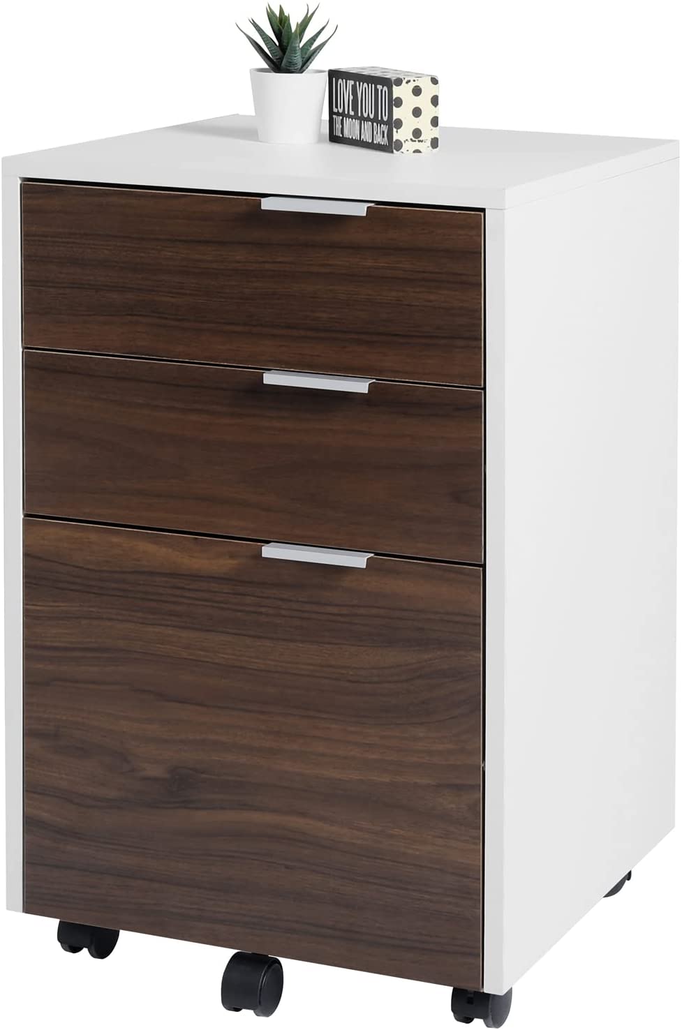 WELLAND Mobile File Cabinet Under Desk with 3 Drawer, Vertical Filing Cabinet or Nightstand with Wheels