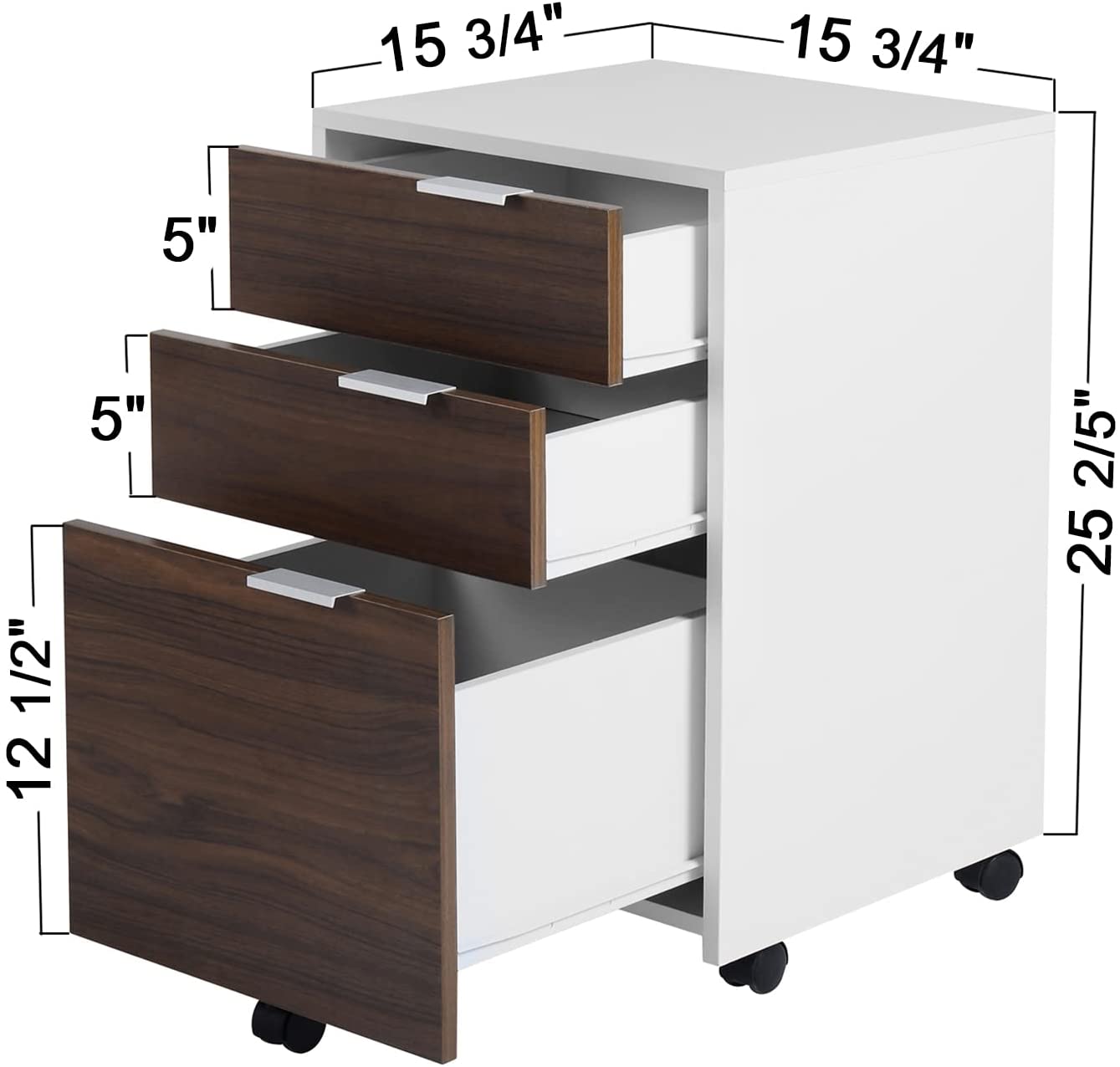 WELLAND Mobile File Cabinet Under Desk with 3 Drawer, Vertical Filing Cabinet or Nightstand with Wheels