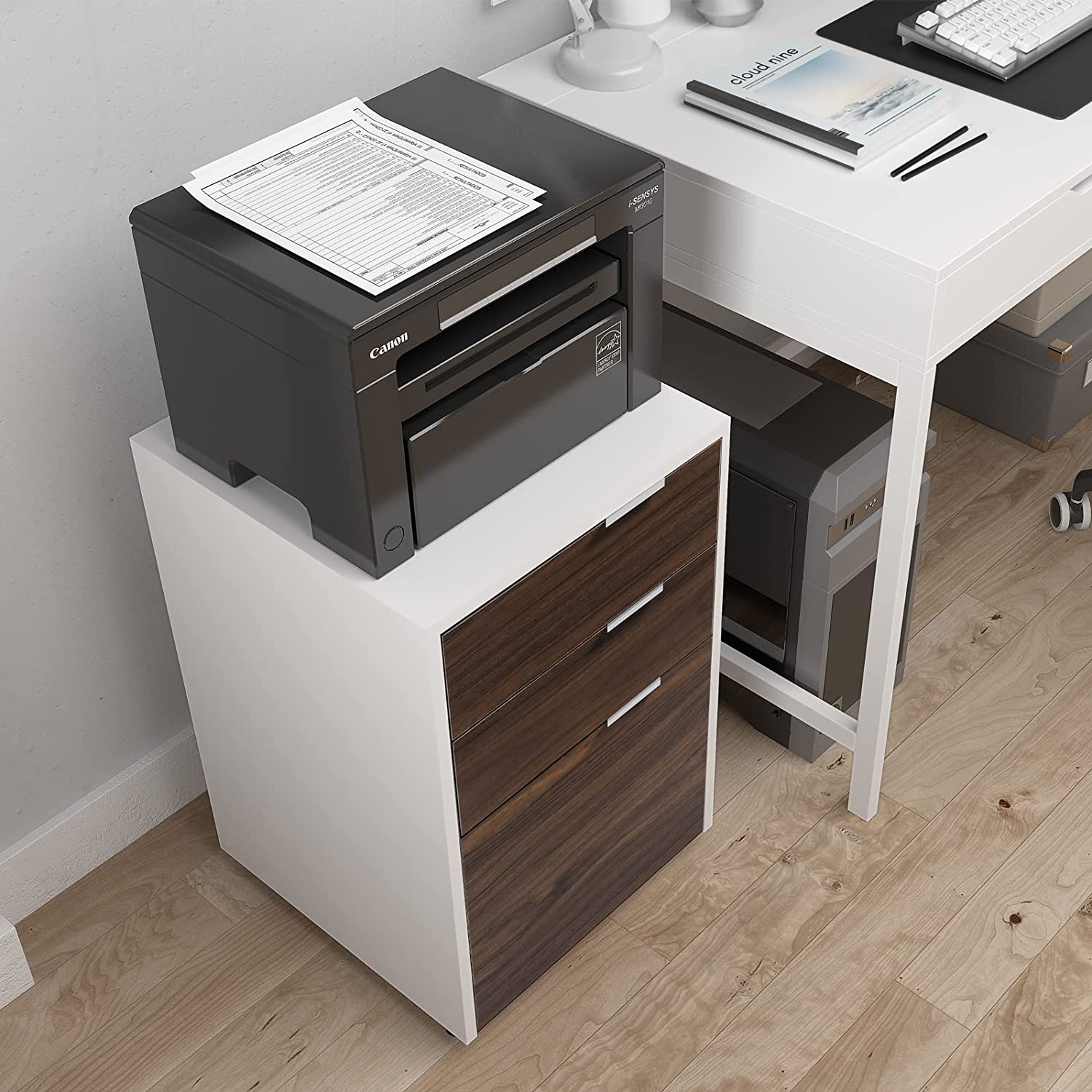 WELLAND Mobile File Cabinet Under Desk with 3 Drawer, Vertical Filing Cabinet or Nightstand with Wheels