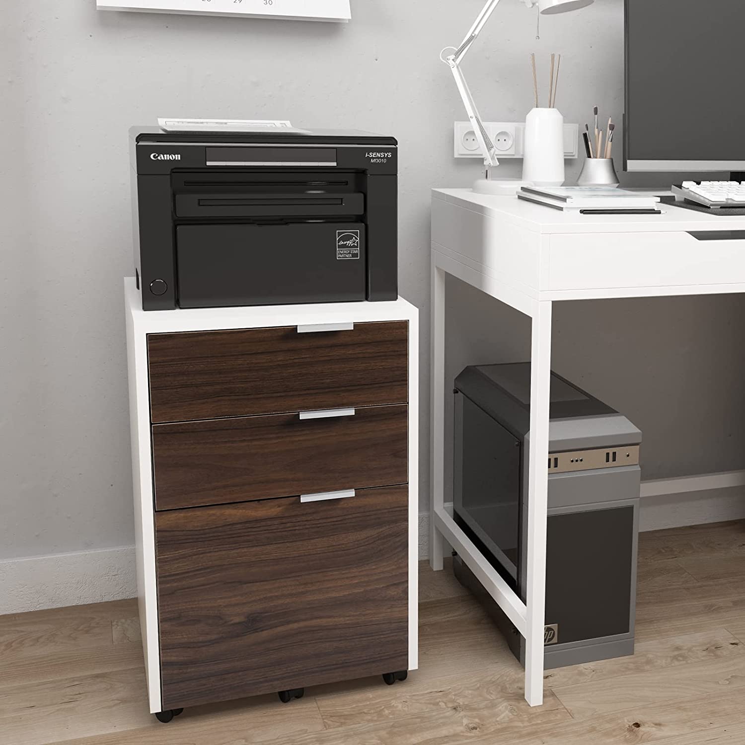 WELLAND Mobile File Cabinet Under Desk with 3 Drawer, Vertical Filing Cabinet or Nightstand with Wheels