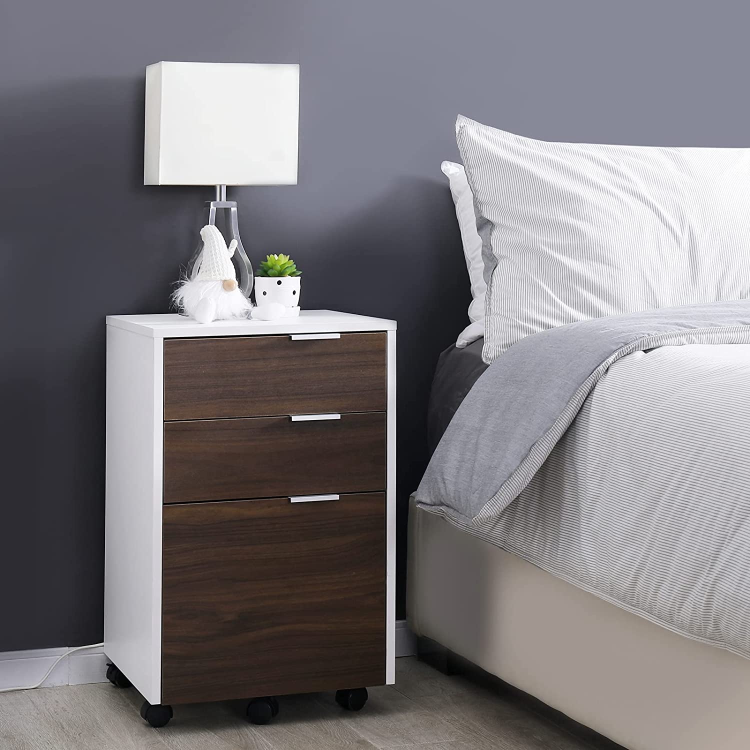 WELLAND Mobile File Cabinet Under Desk with 3 Drawer, Vertical Filing Cabinet or Nightstand with Wheels