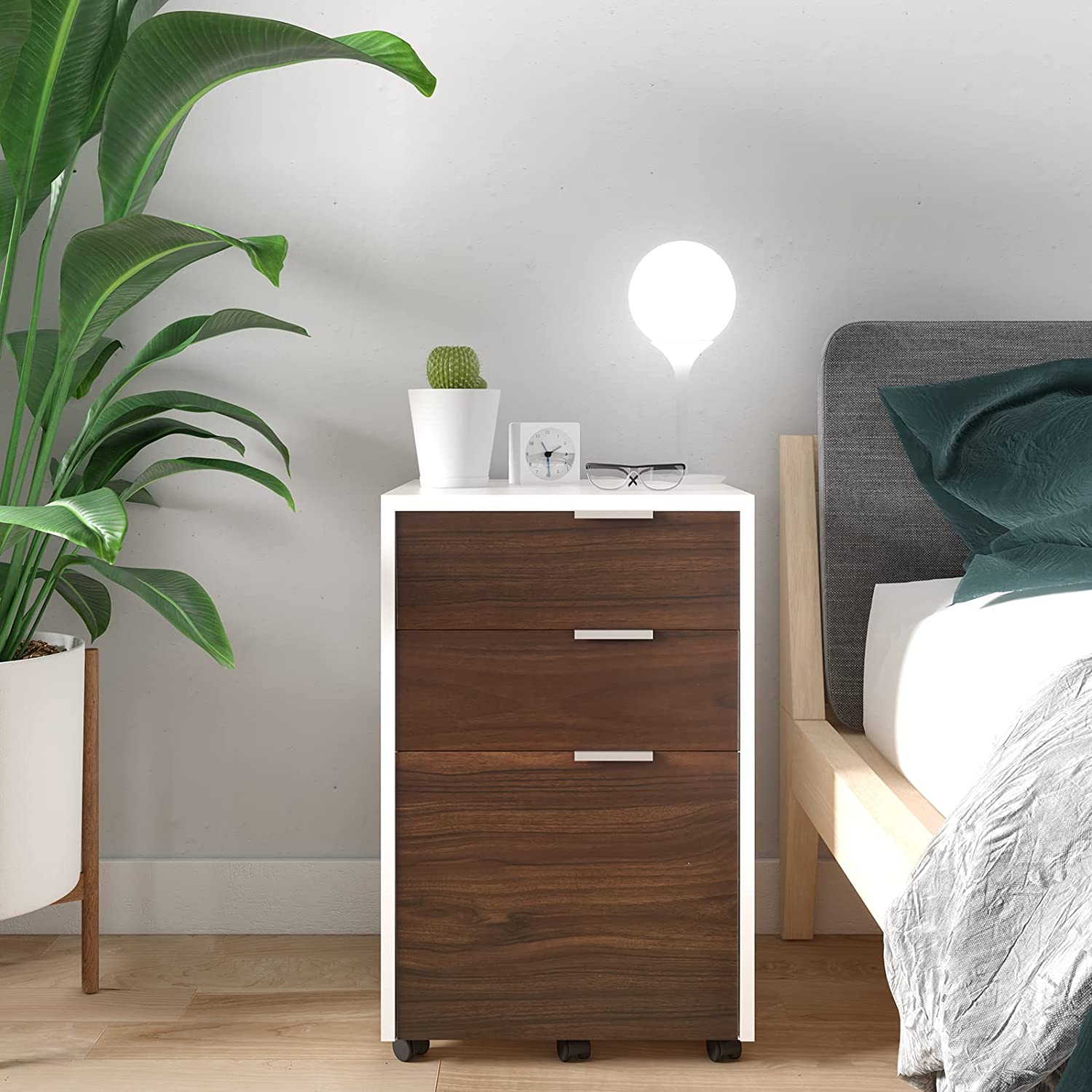 WELLAND Mobile File Cabinet Under Desk with 3 Drawer, Vertical Filing Cabinet or Nightstand with Wheels