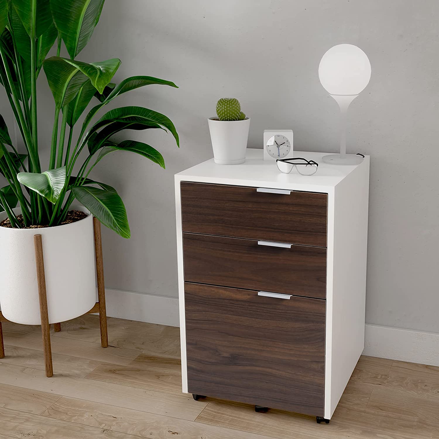 WELLAND Mobile File Cabinet Under Desk with 3 Drawer, Vertical Filing Cabinet or Nightstand with Wheels