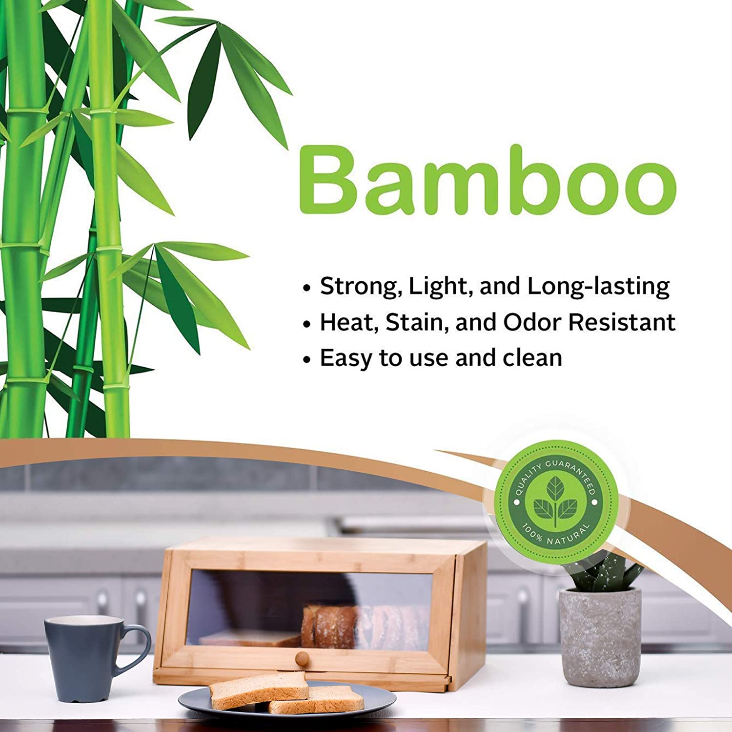 WELLAND Bamboo Bread Box for Kitchen Countertop, Large Capacity Storage Container with Clear Window for Loaf, Sandwich, Muffins etc, Bonus Cutting Board, Natural
