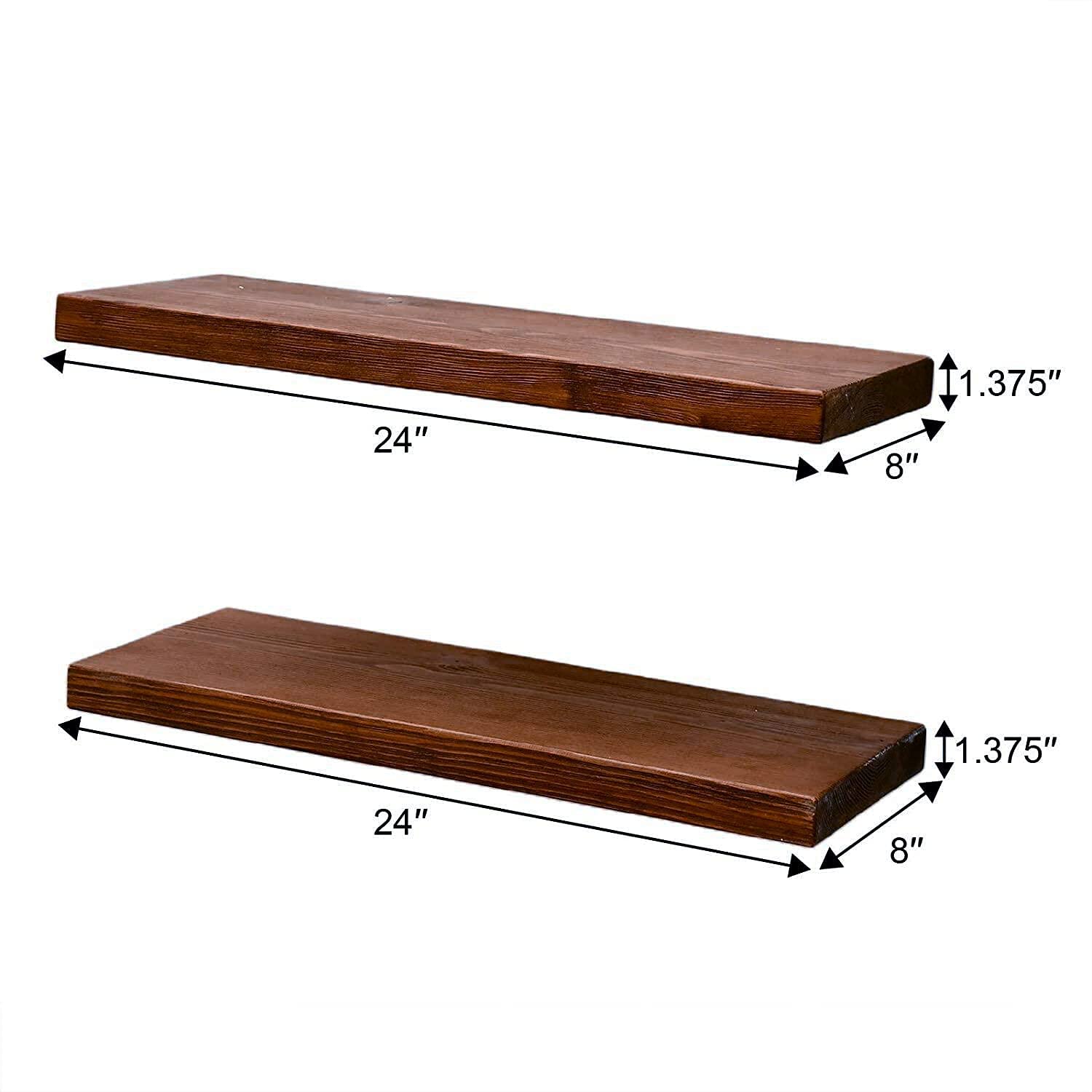 WELLAND Rustic Pine Wood Floating Shelves Wall Mounted Shelf, Set of 2, 8
