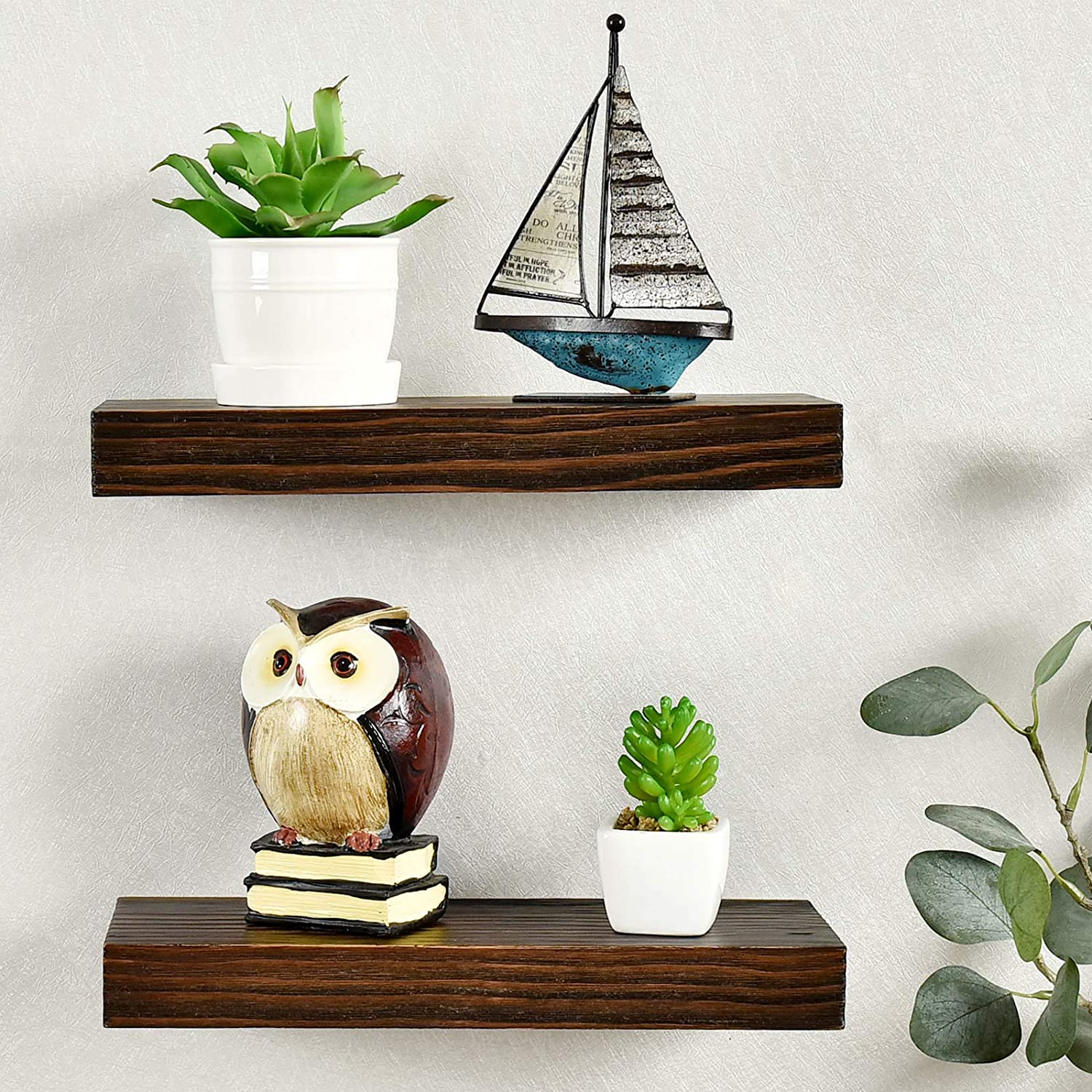 WELLAND Bradley Handmade Wood Floating Shelf Rustic Wall-Mounted Shelves, Set of 2, 12